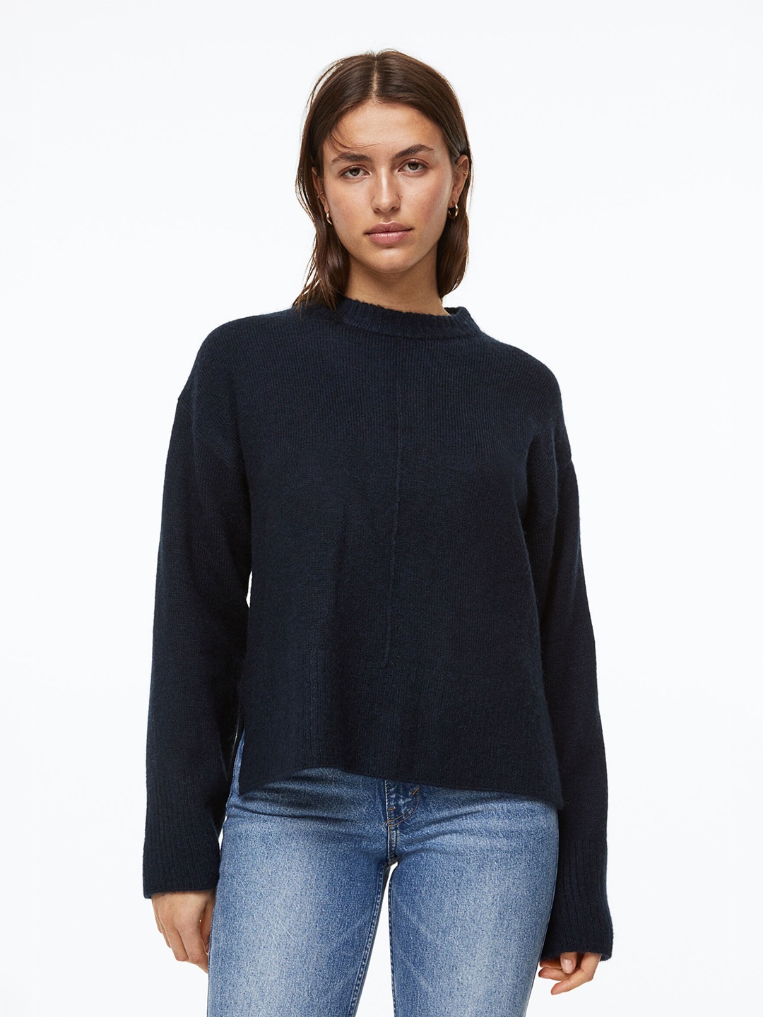 

H&M Women Relaxed-Fit Fine-Knit Jumper, Navy blue