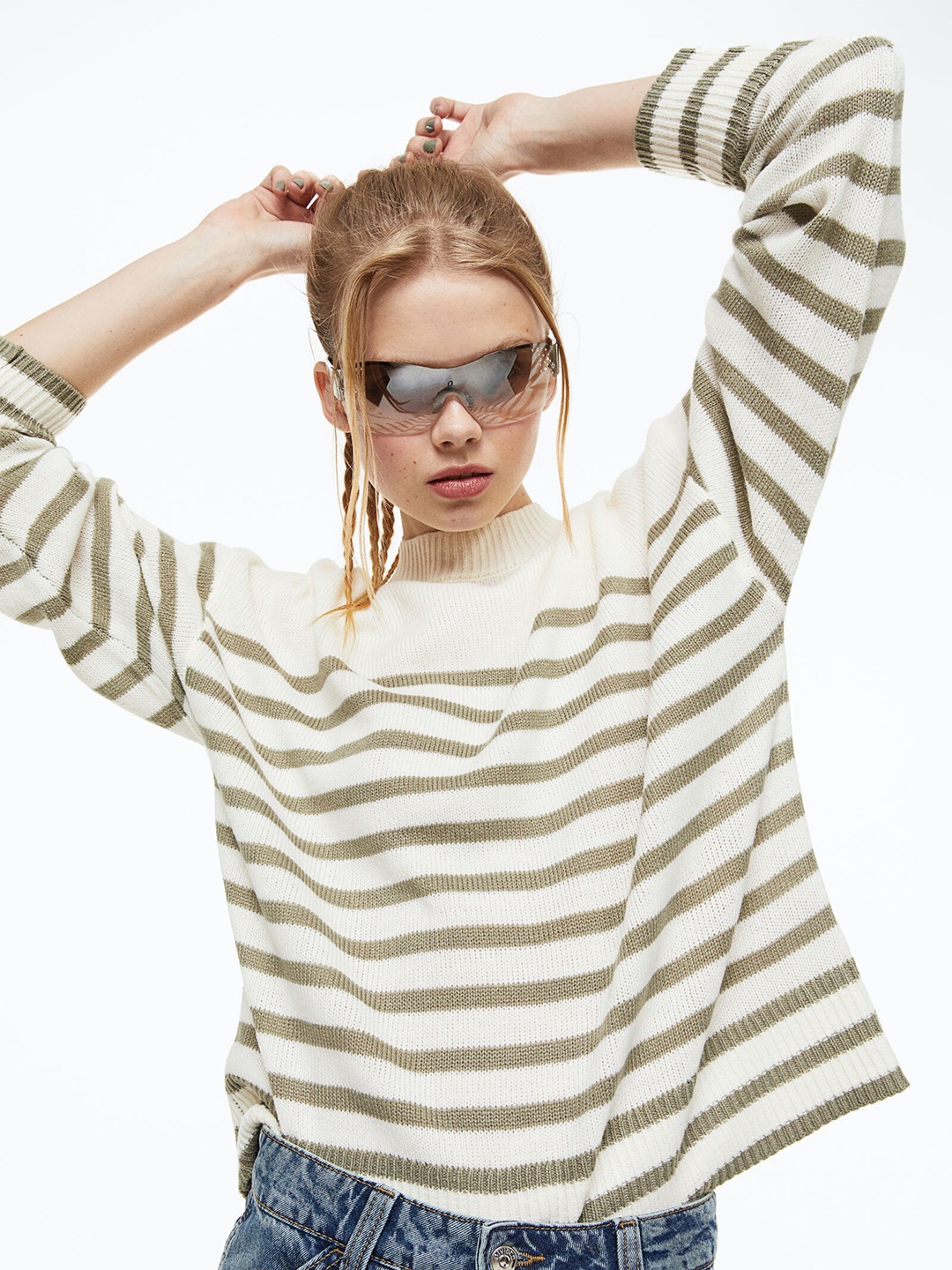 

H&M Women Striped Acrylic Jumper, Off white