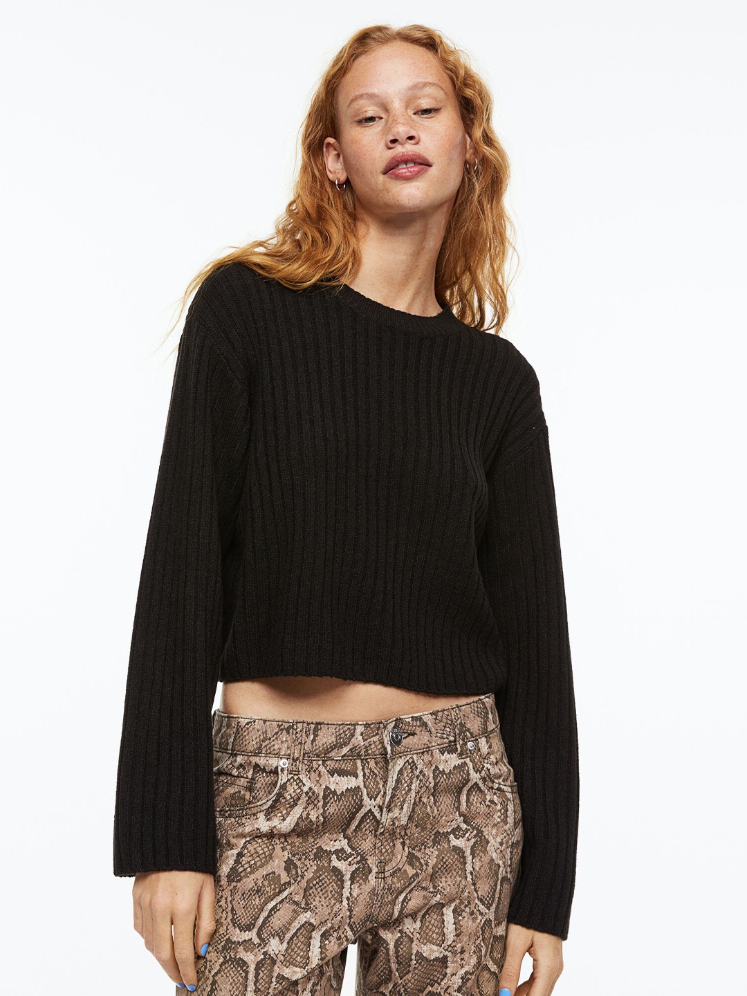 

H&M Women Rib-Knit Acrylic Jumper, Black