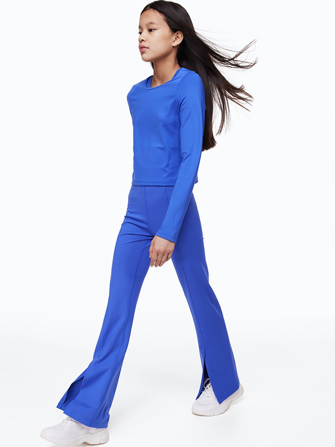 

H&M Girls Flared Sports Trousers In DryMove, Blue