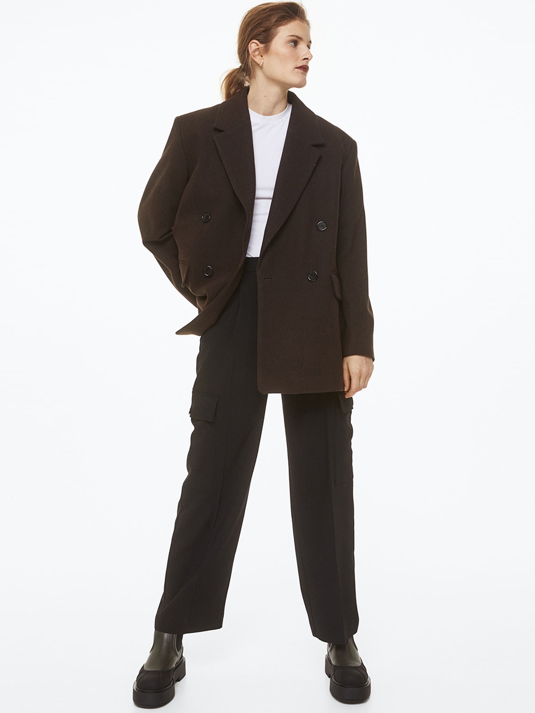

H&M Women Straight Cargo Trousers, Black