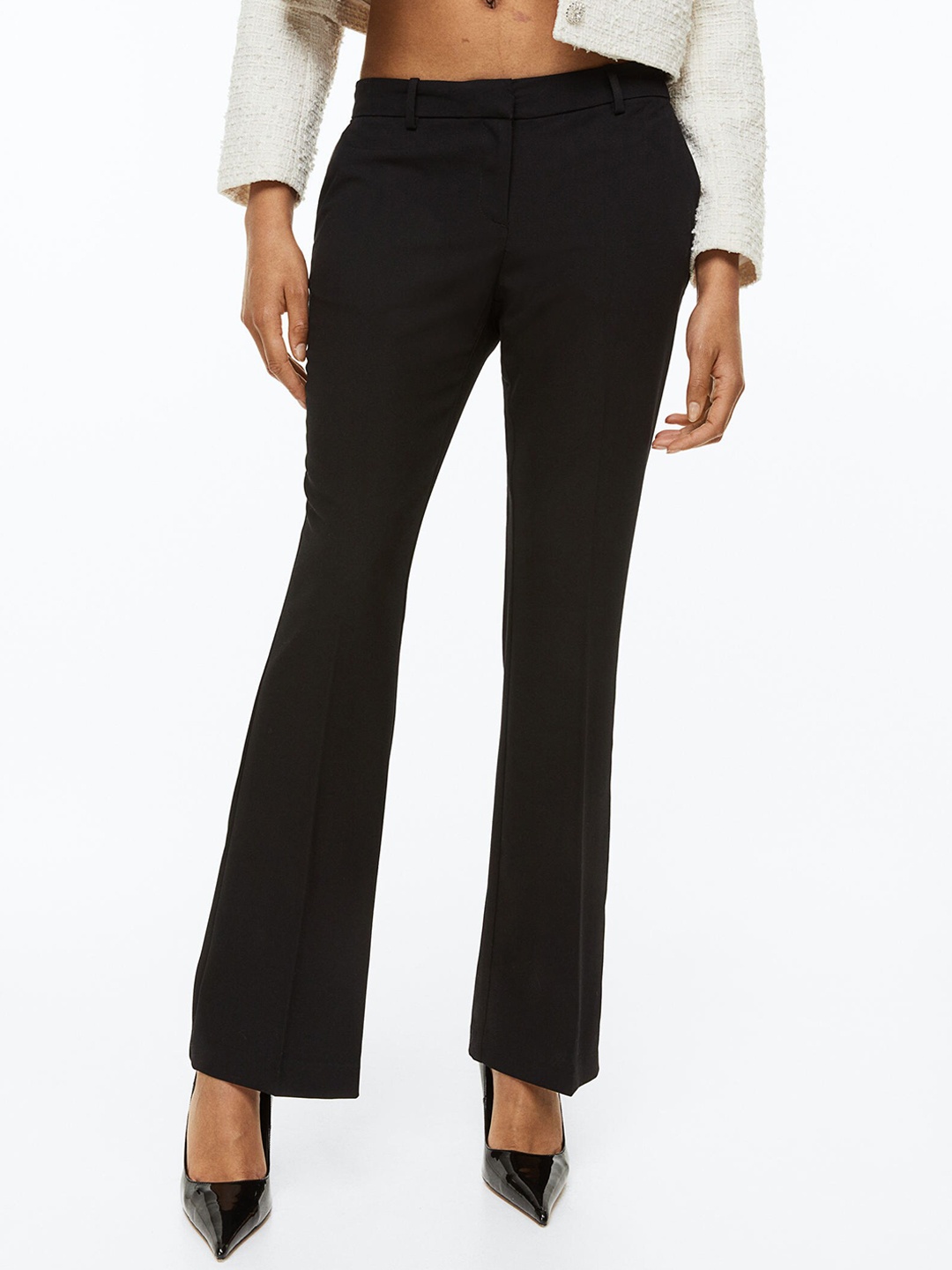 

H&M Women Flared Twill Trousers, Black