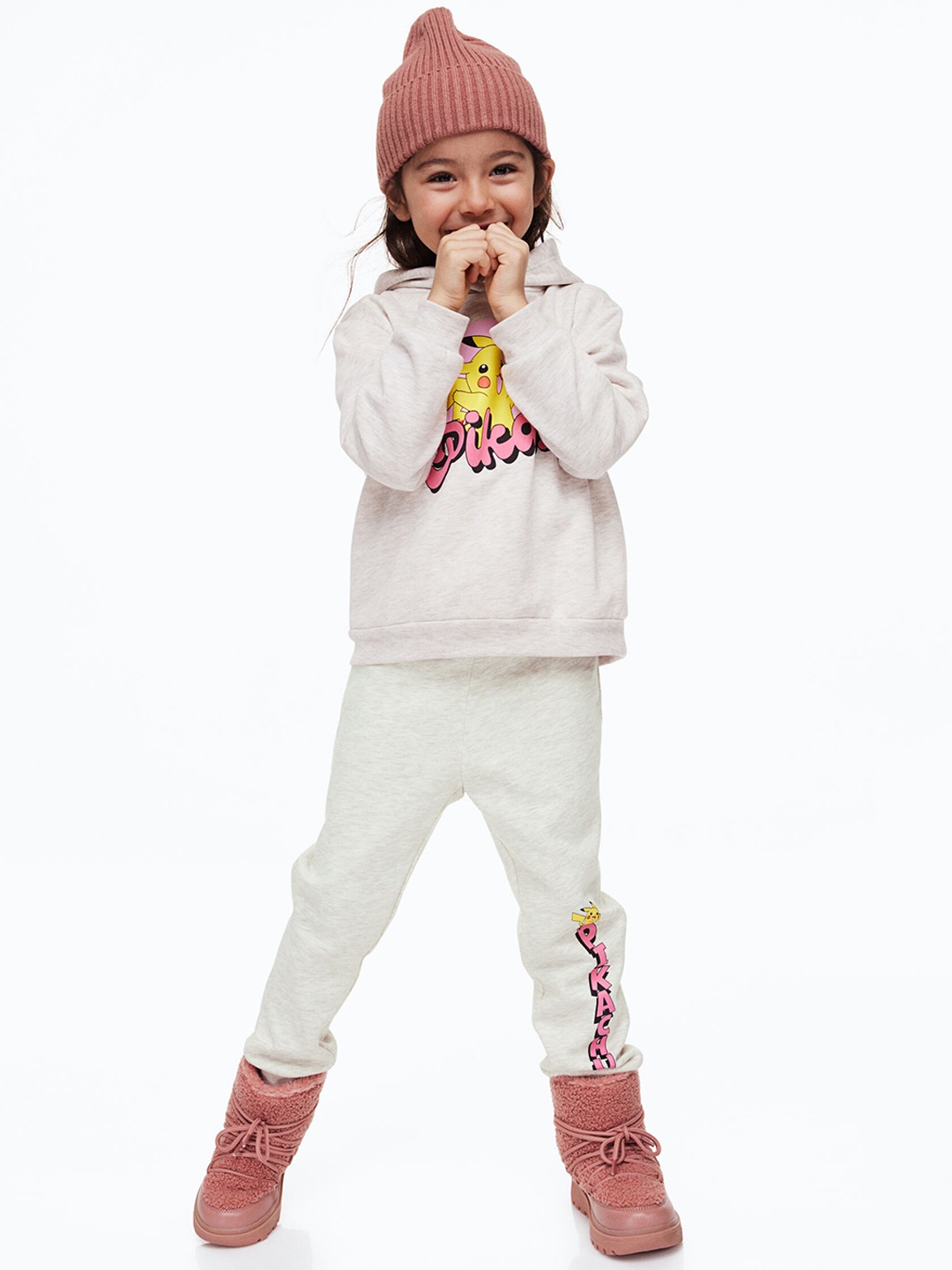 

H&M Girls Pikachu Printed Joggers, Grey melange