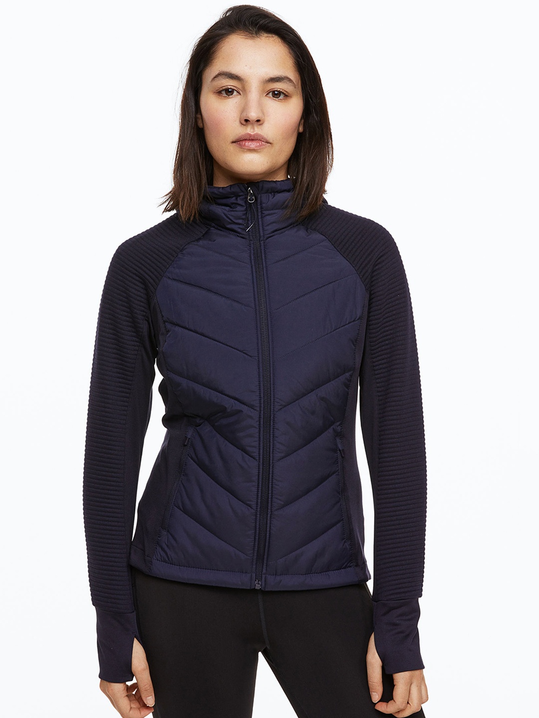 

H&M Women Padded Hooded Outdoor Jacket, Navy blue
