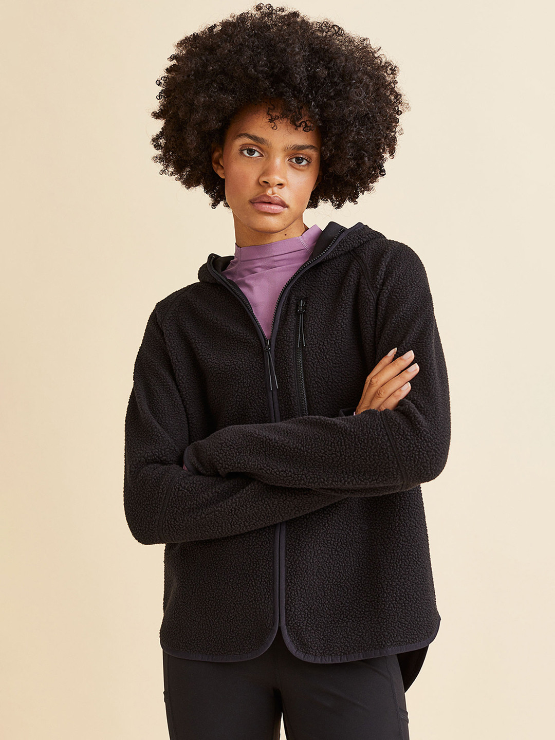 

H&M Women Teddy Sports Jacket, Black