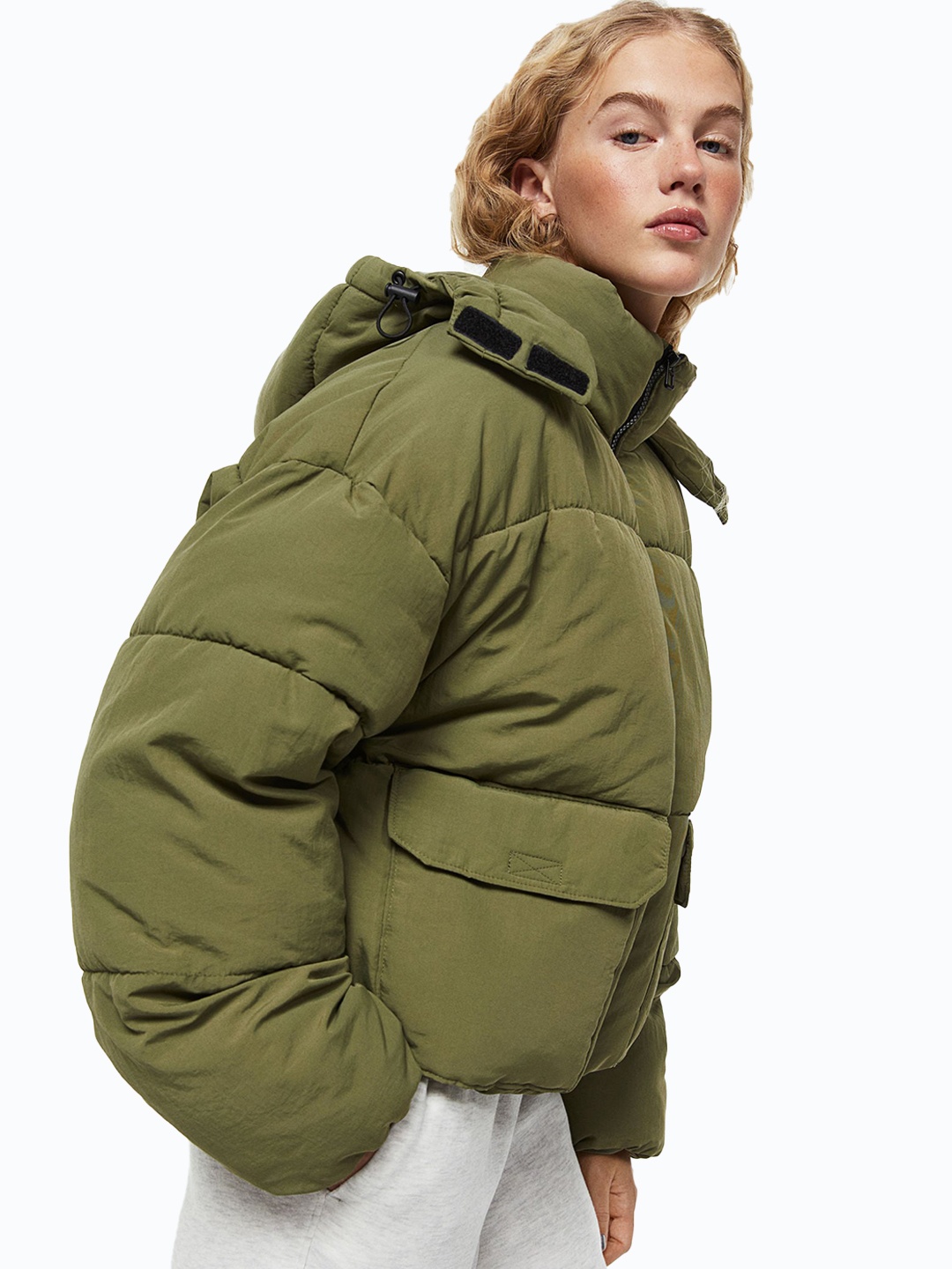 

H&M Women Hooded Puffer Jacket, Green