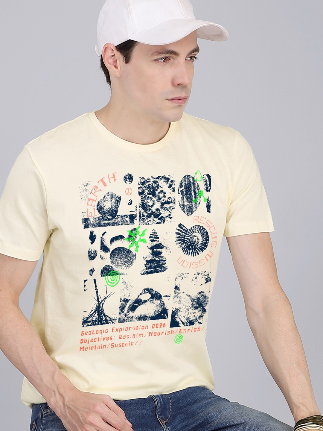 

Free Authority Men Printed Cotton T-shirt, Off white