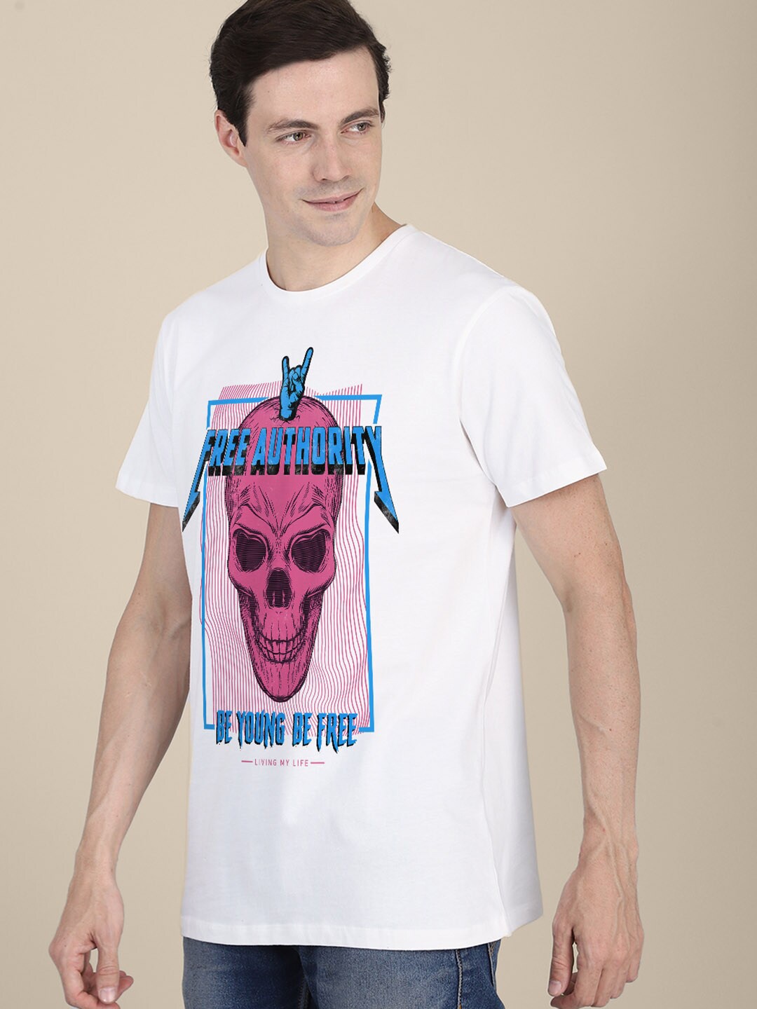 

Free Authority Men Printed Cotton T-shirt, White