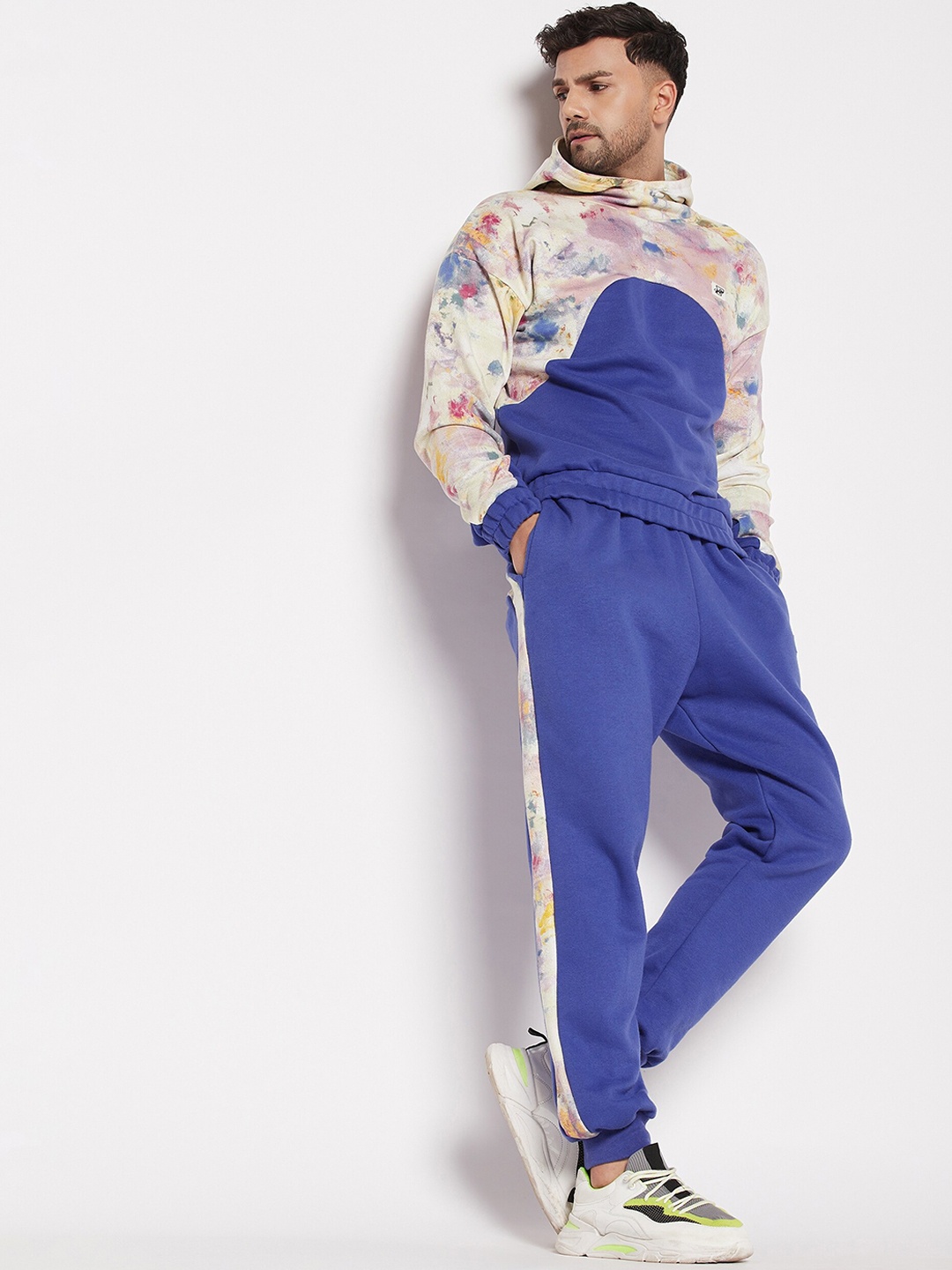 

FUGAZEE Men Pure Cotton Fleece Oversized-Fit Tracksuits, Blue