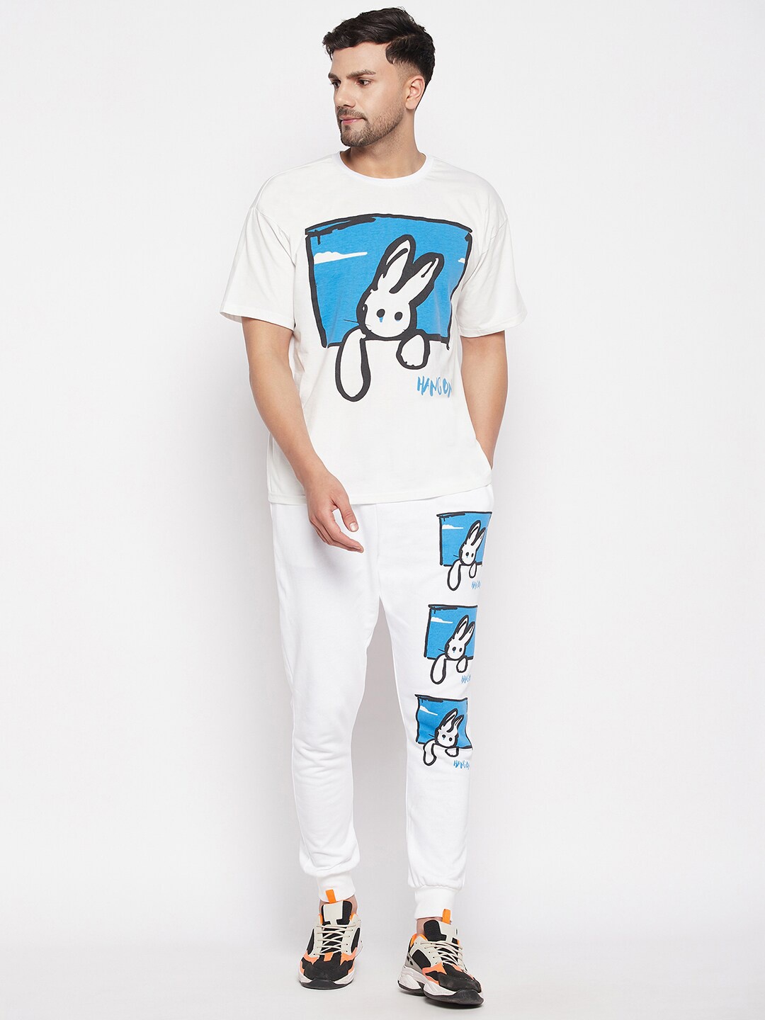 

FUGAZEE Men Printed T-shirt with Trousers, White