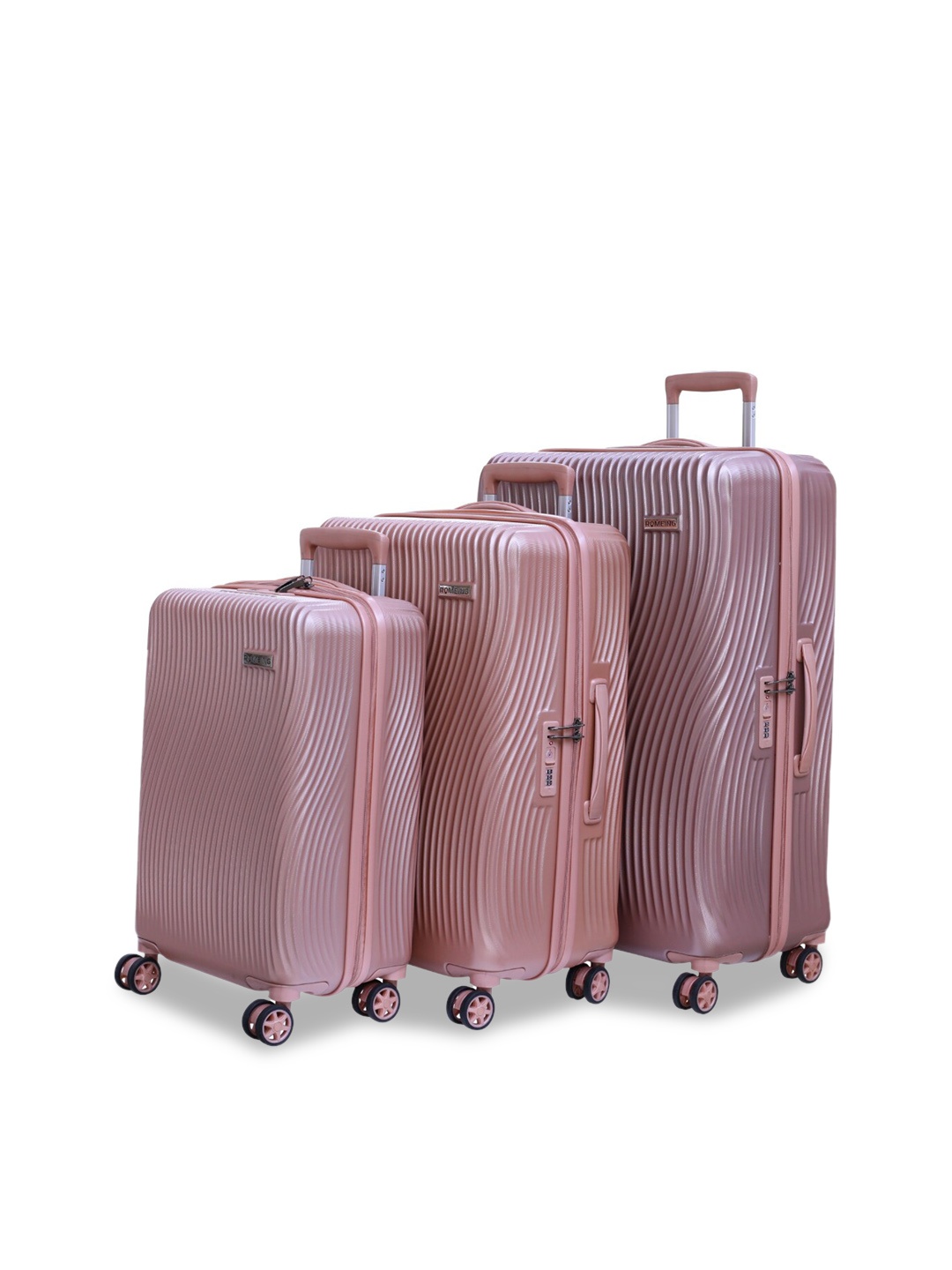 

ROMEING Milano Set Of 3 Textured Hard Sided Trolley Suitcase, Rose gold