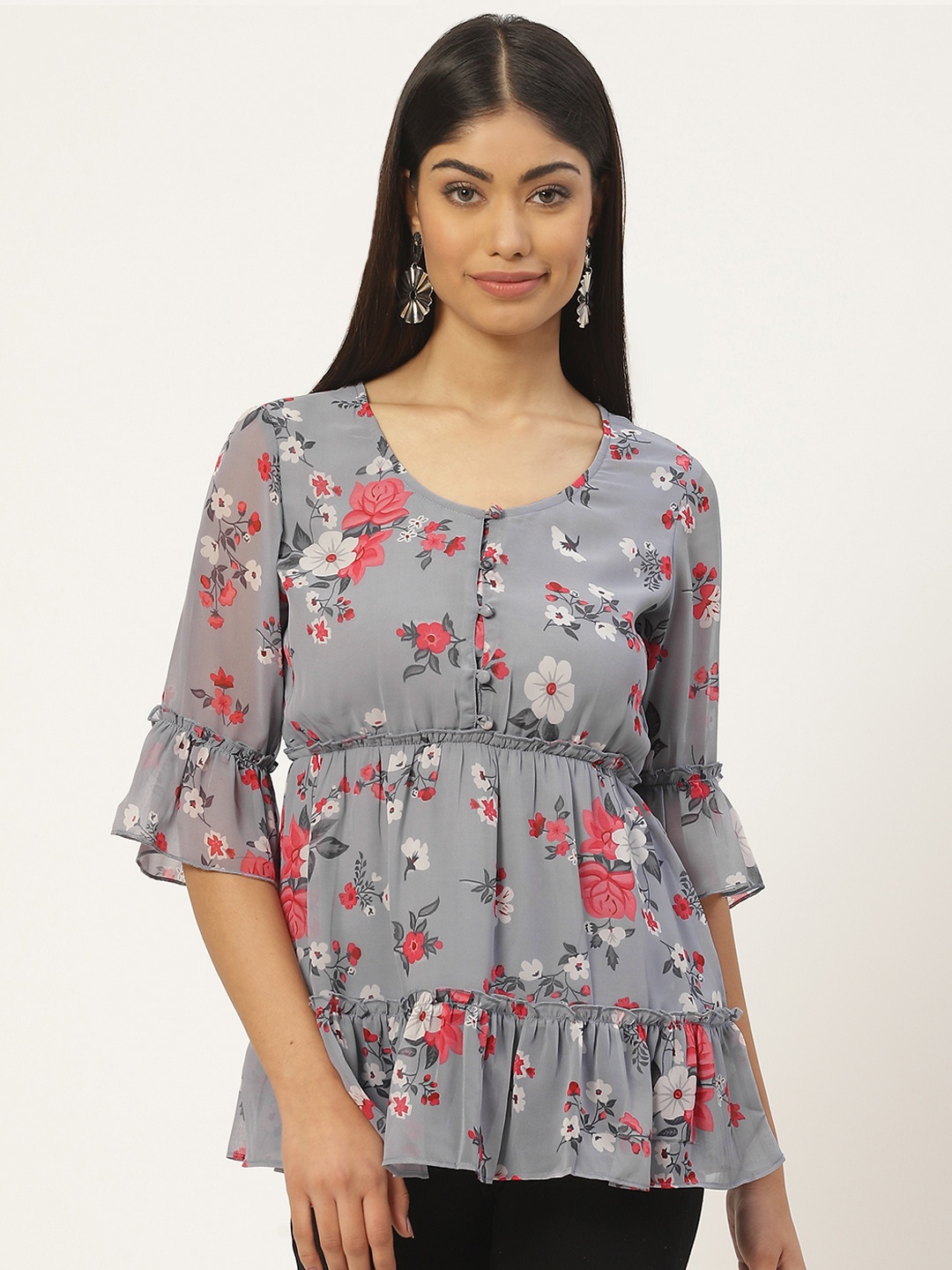 

Slenor Floral Print Crepe Top, Purple