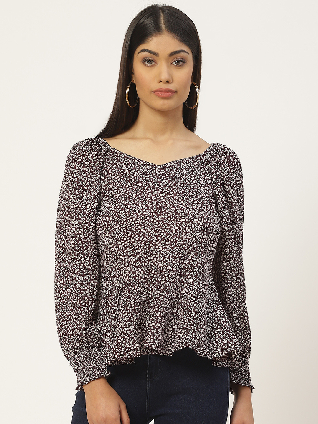 

Slenor Floral Print Georgette Peplum Top, Multi