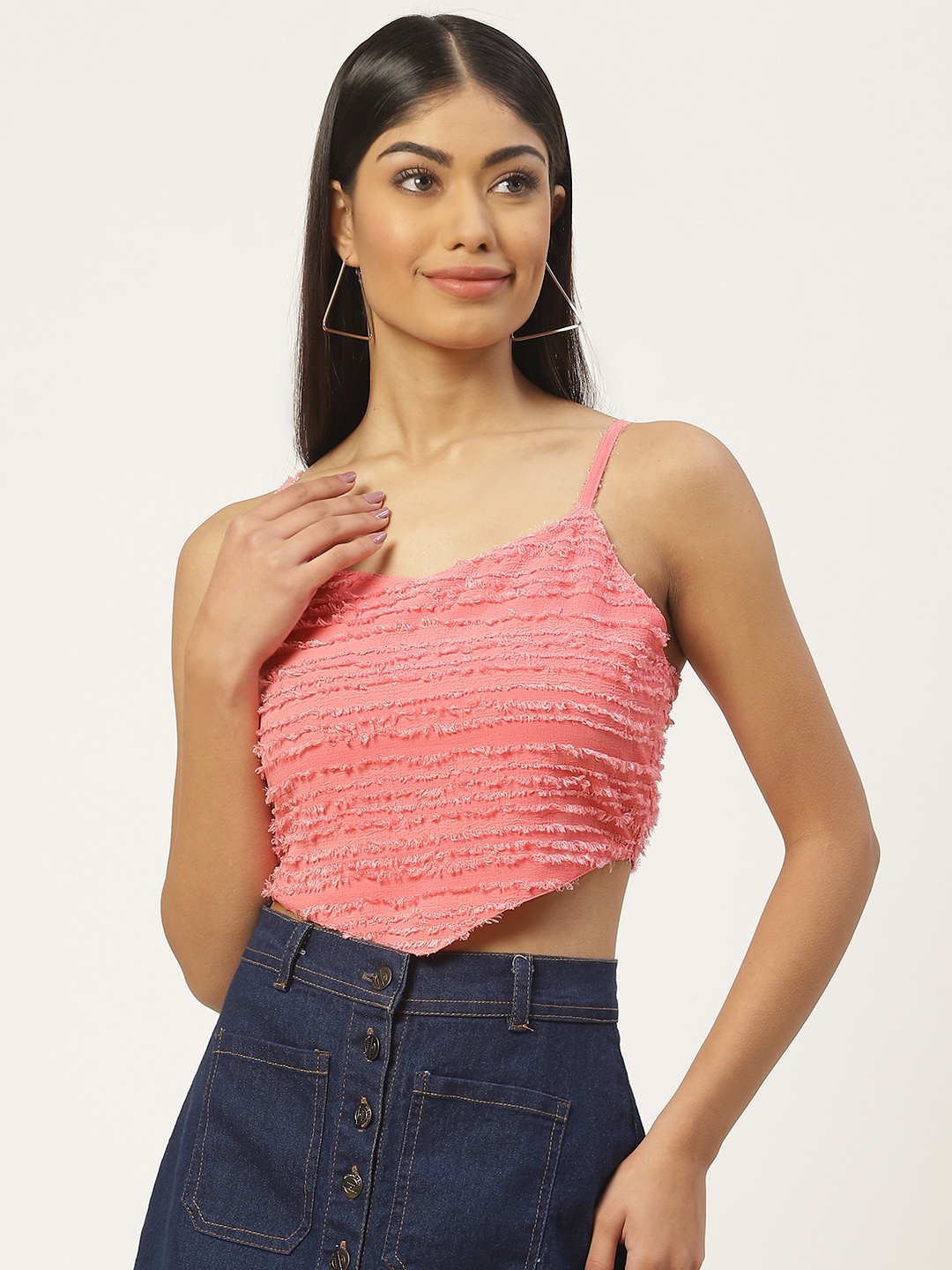 

Slenor Self Design Georgette Crop Top, Pink