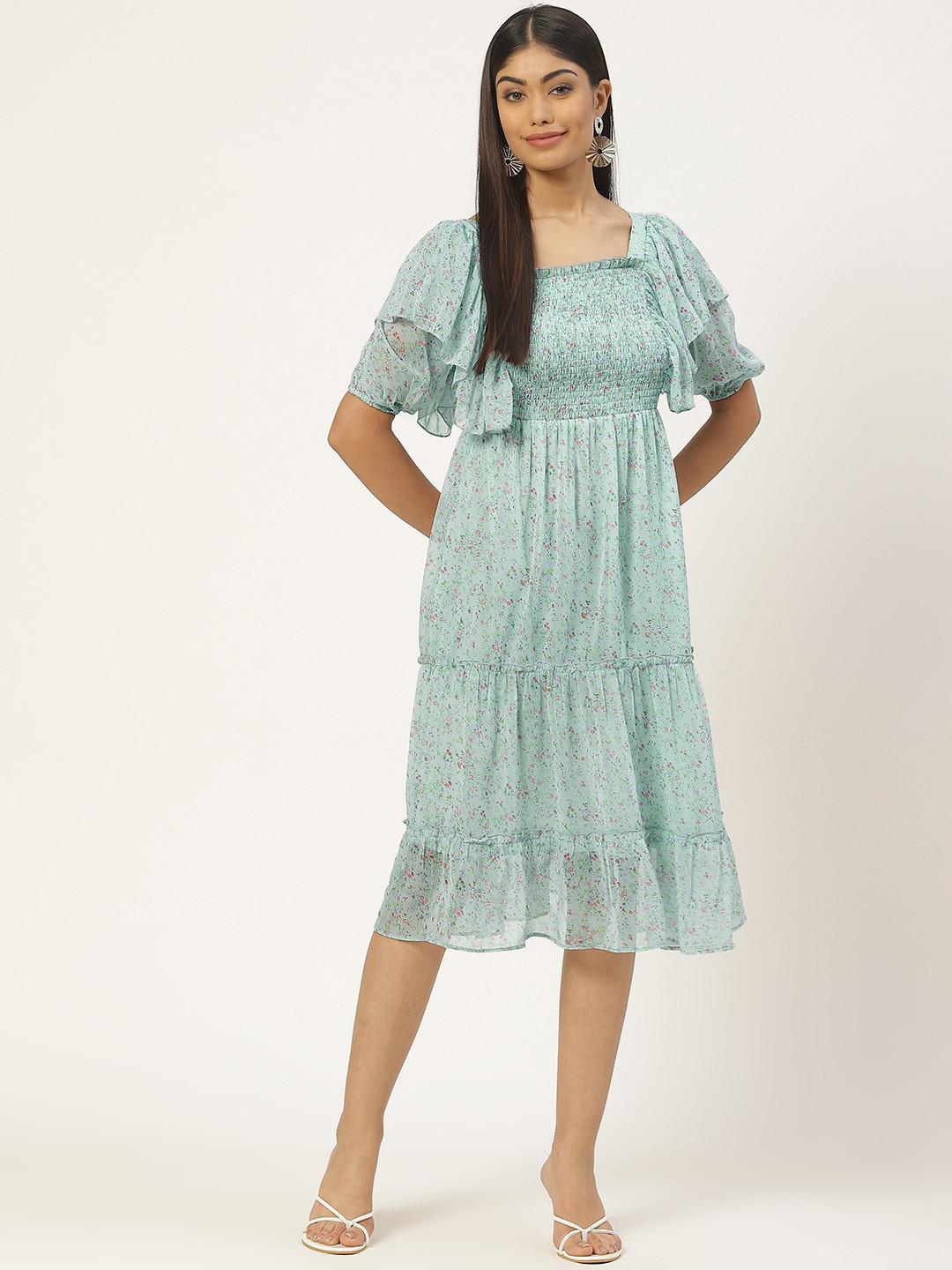 

Slenor Floral Georgette A-Line Midi Dress, Blue
