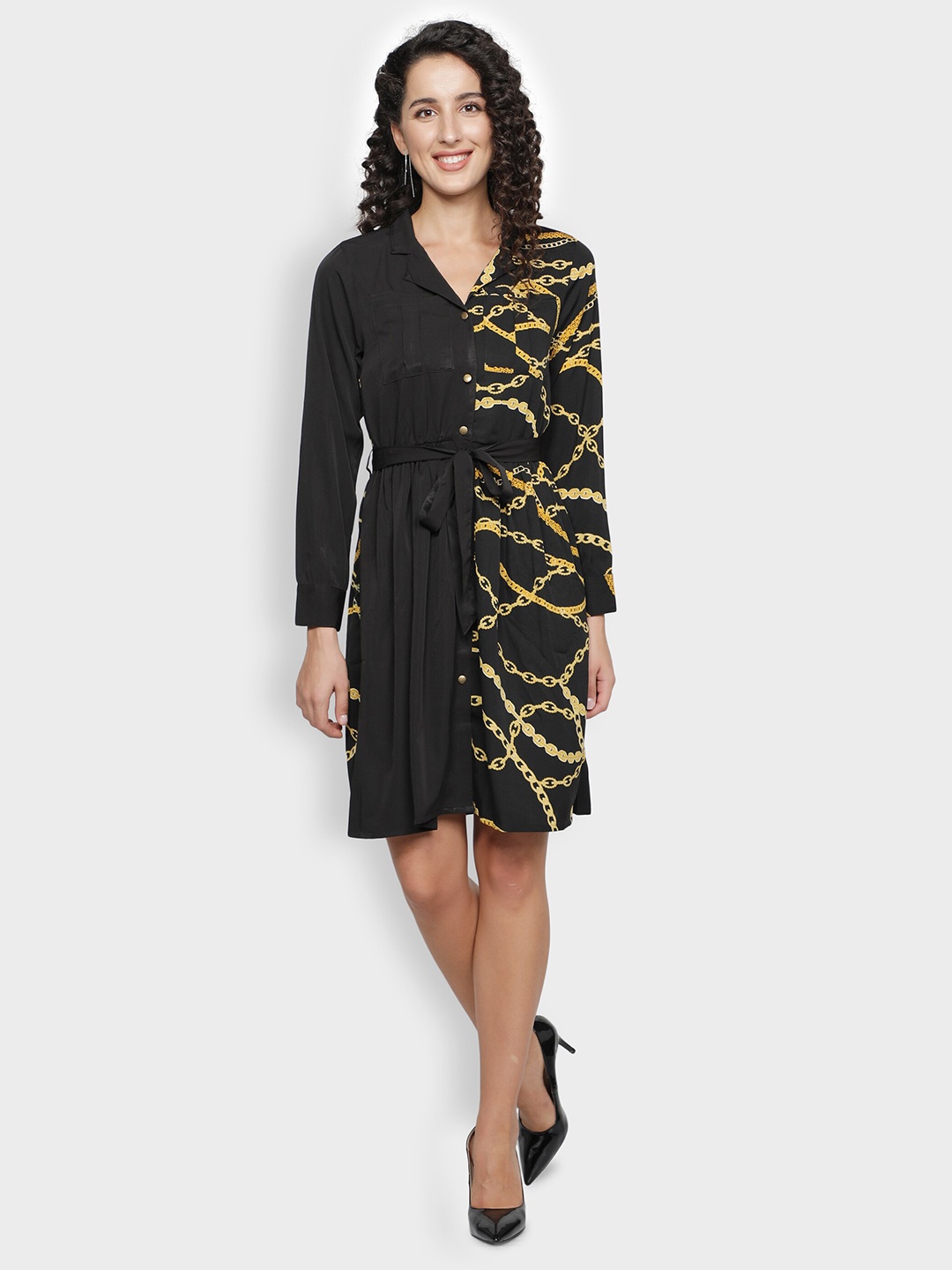 

Sipsew Shirt Collar Crepe Shirt Dress, Black