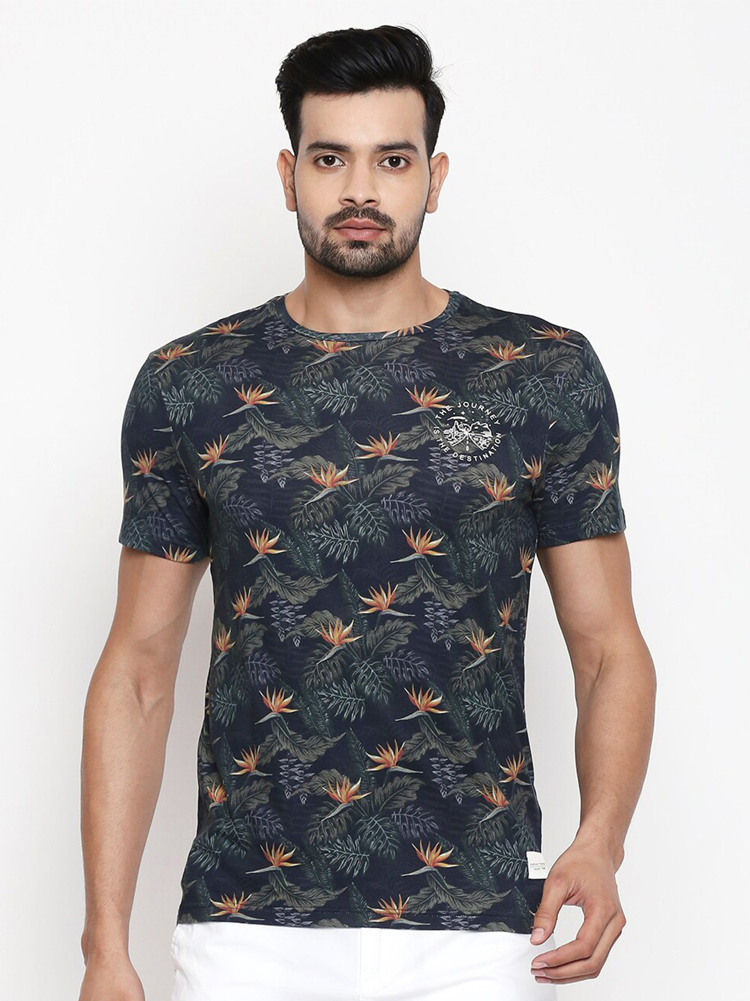 

People Men Printed Cotton T-shirt, Black