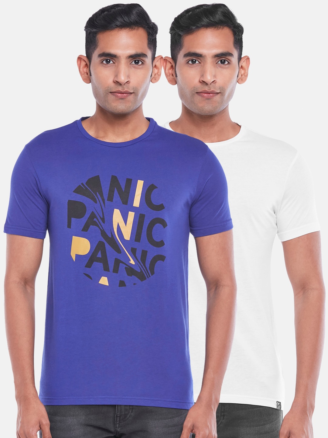 

People Men Pack Of 2 Typography Printed Slim Fit T-shirt, Off white