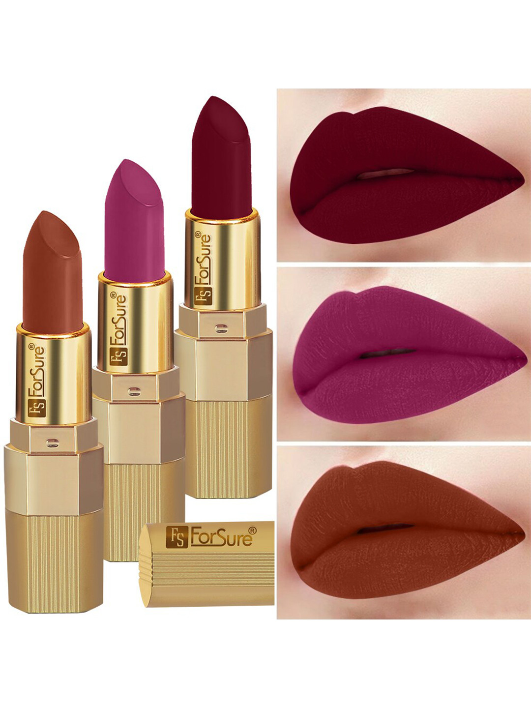 

ForSure Set Of 3 Xpression Long-Lasting Highly-Pigmented Creamy Matte Lipstick - 3.5g each, Maroon