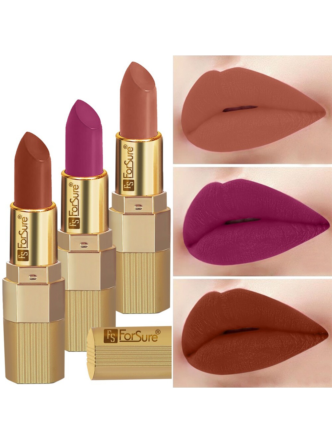 

ForSure Set Of 3 Xpression Long-Lasting Highly-Pigmented Creamy Matte Lipstick - 3.5g each, Nude