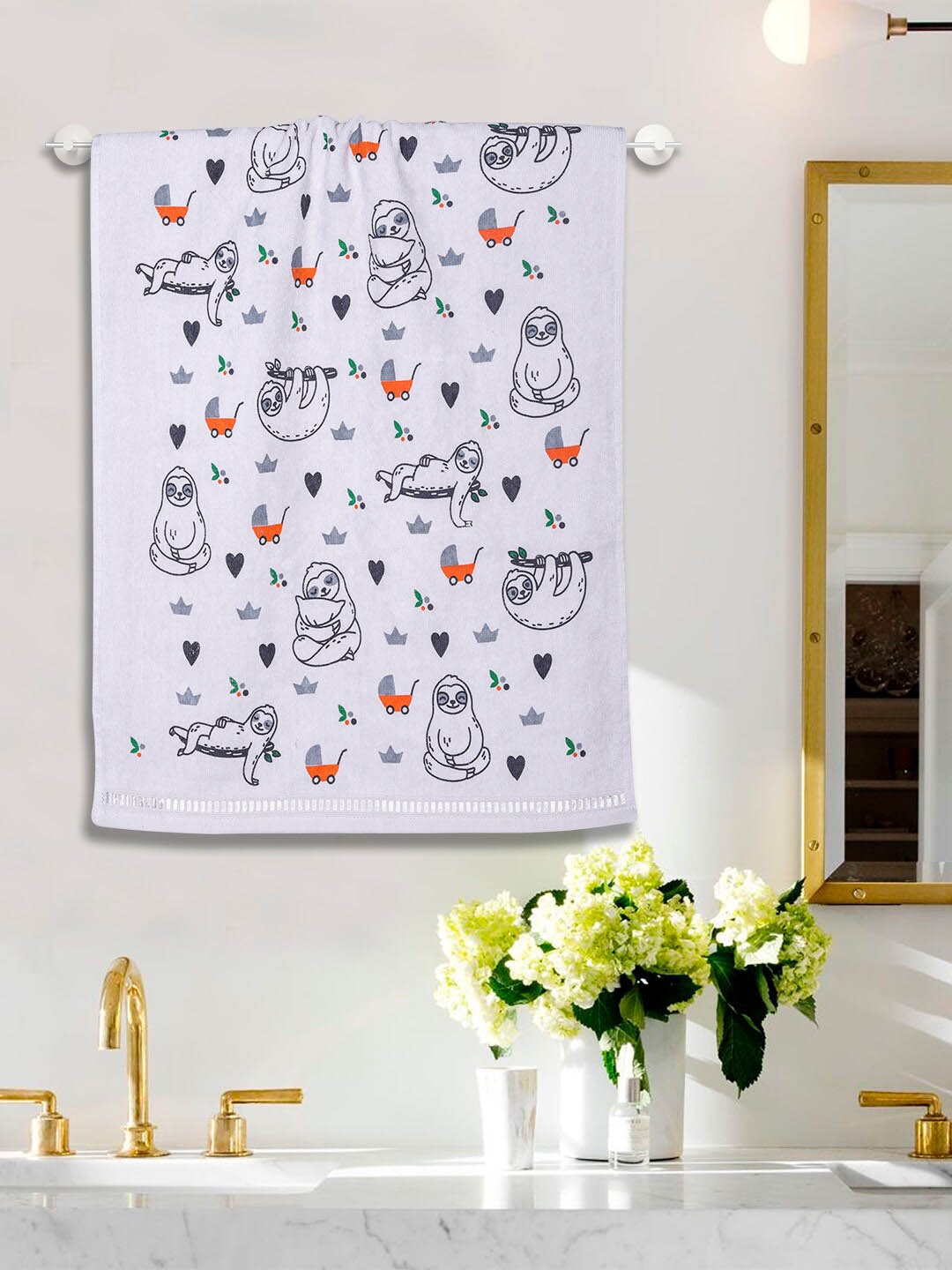 

RANGOLI 2 Pcs Kids Printed Cotton Bath Towel, Beige