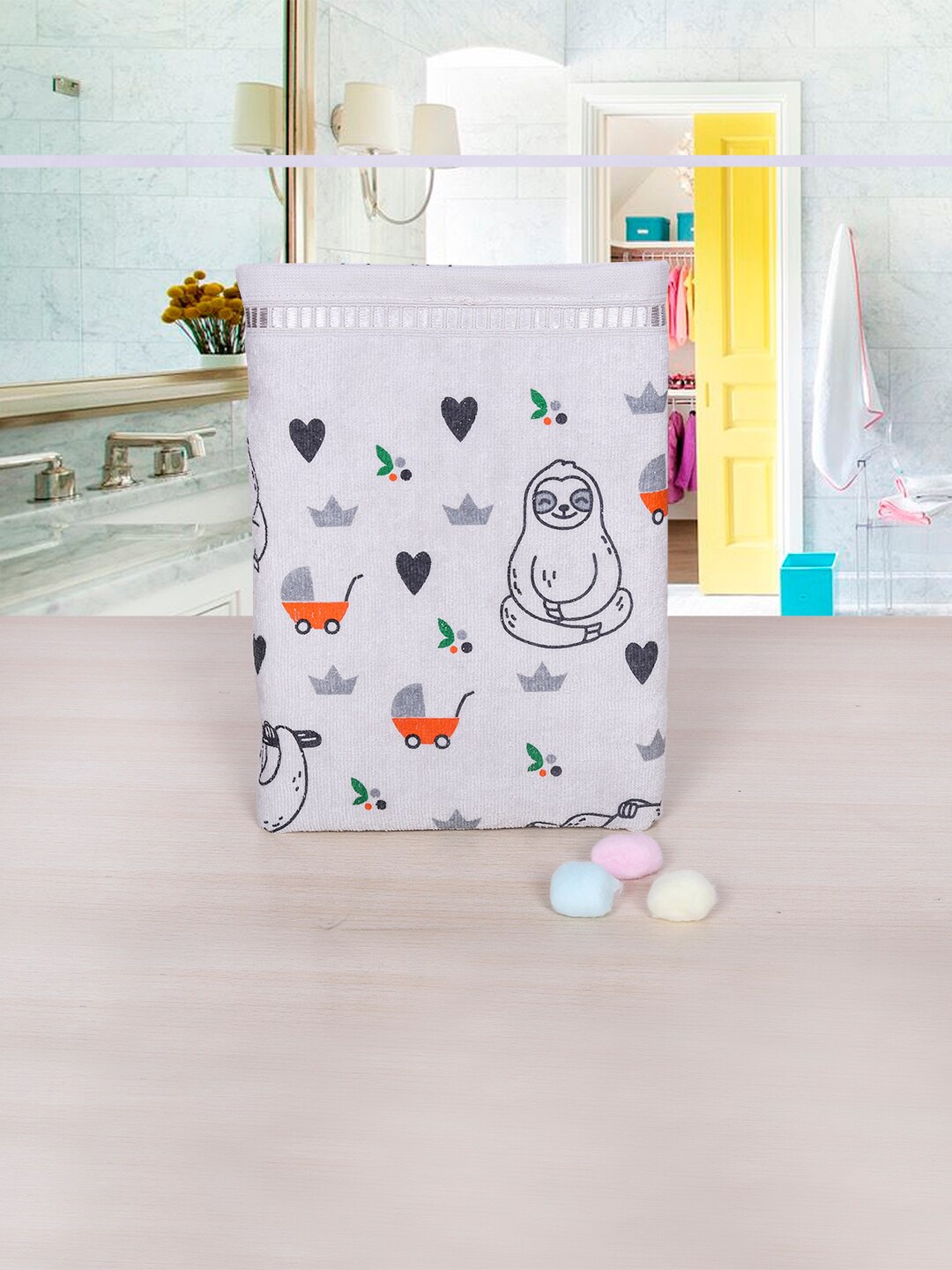 

RANGOLI Kids Grey Printed 450 GSM Pure Cotton Bath Towel