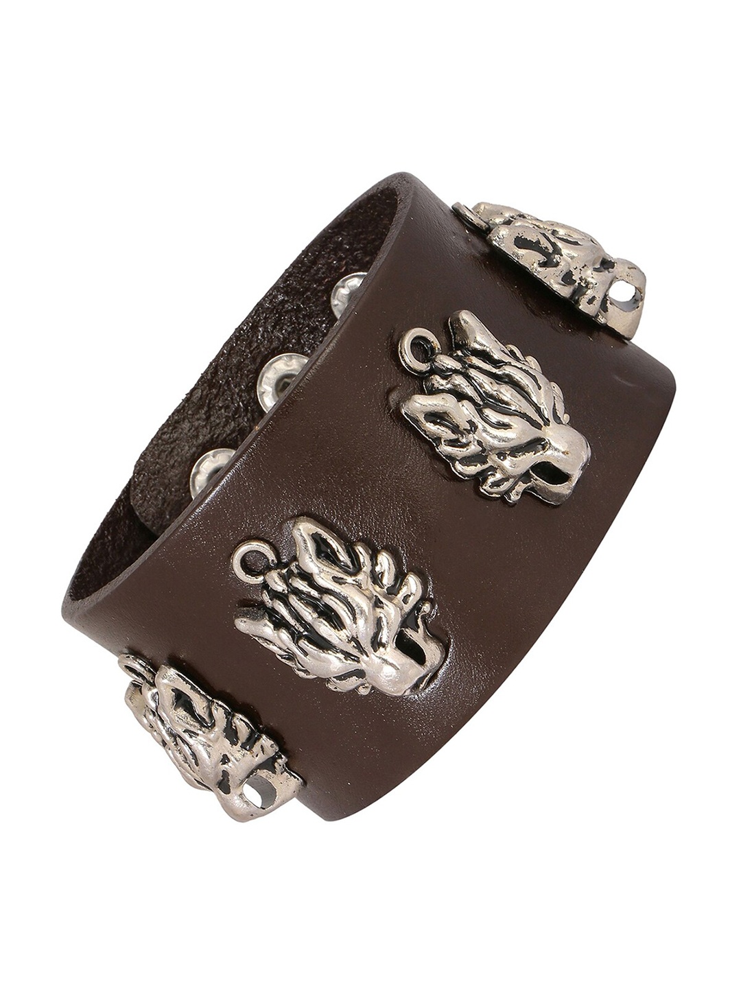 

ZIVOM Men Leather Antique Silver-Plated Wraparound Bracelet