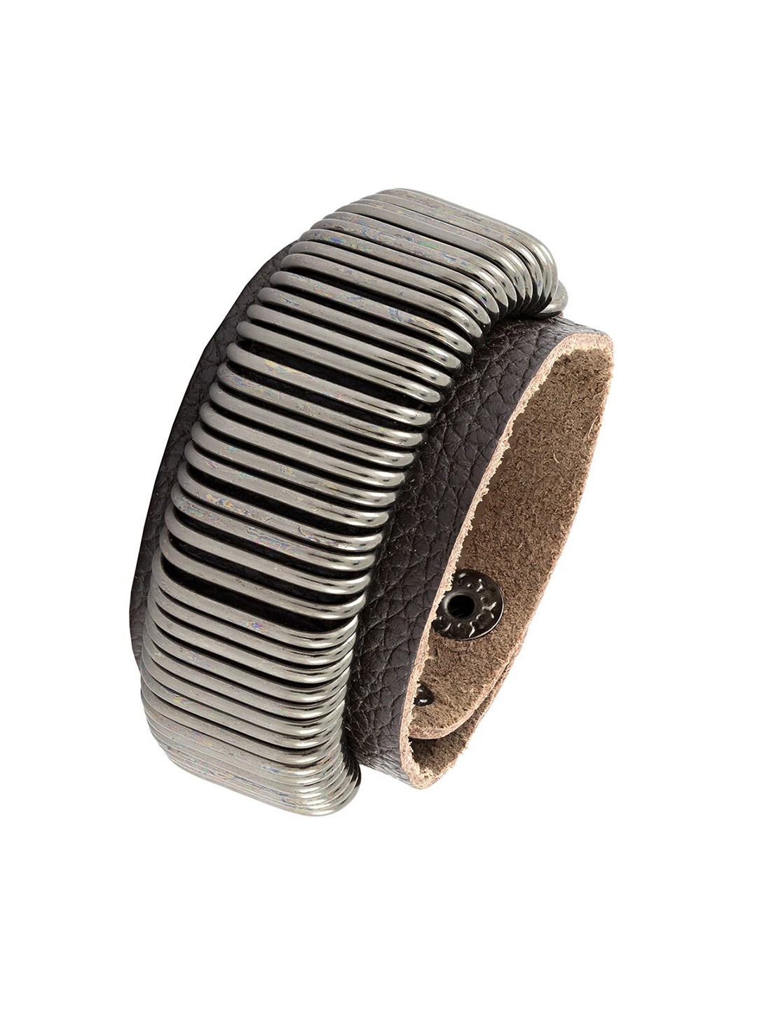 

ZIVOM Men Leather Antique Silver-Plated Wraparound Bracelet
