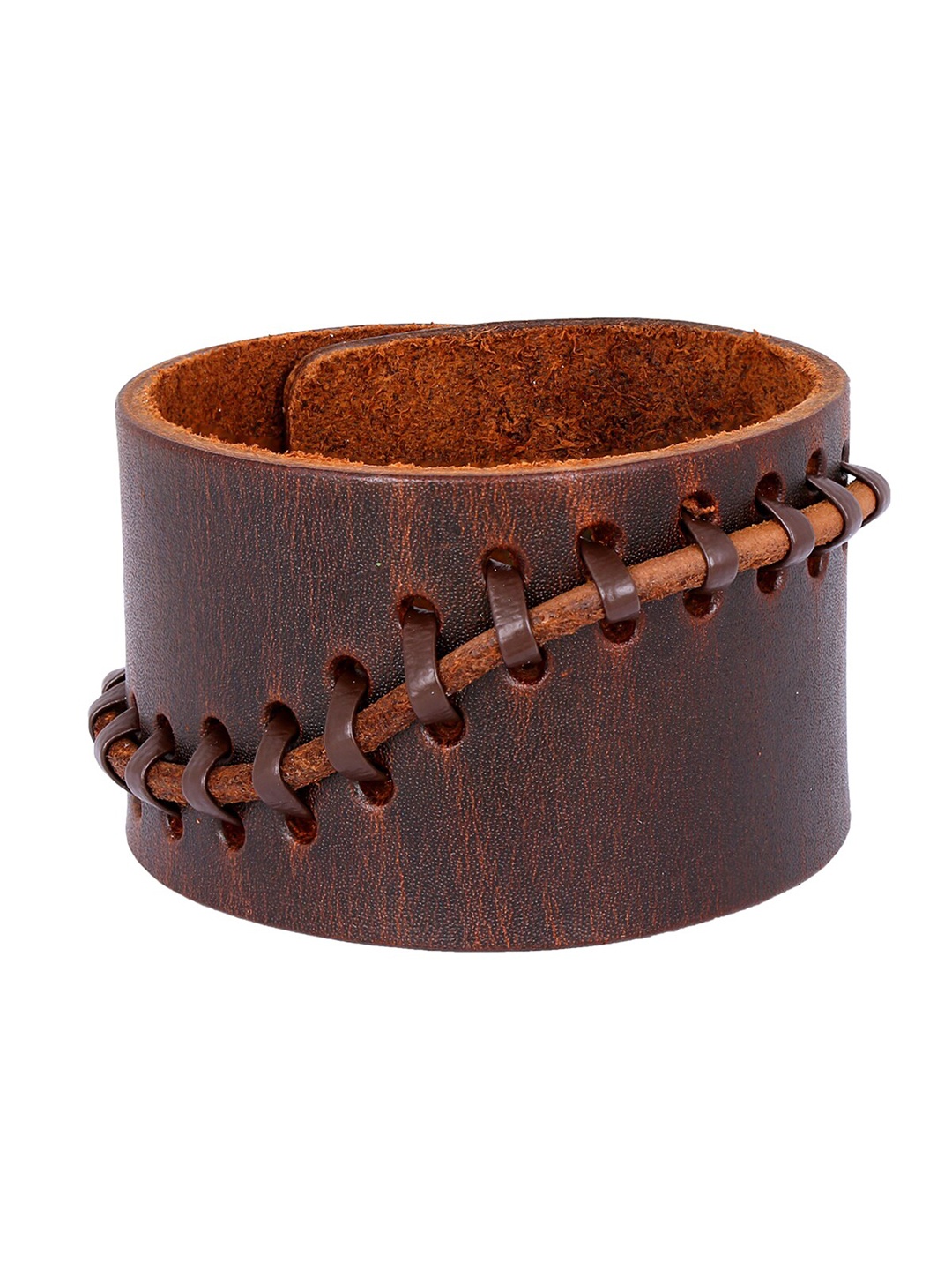 

ZIVOM Men Brown Leather Silver-Plated Wraparound Bracelet