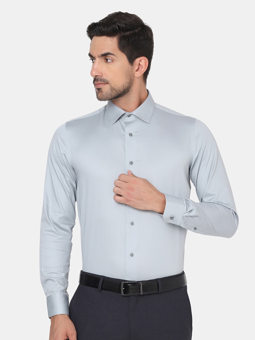 

Blackberrys Men Slim Fit Pure Cotton Formal Shirt, Grey