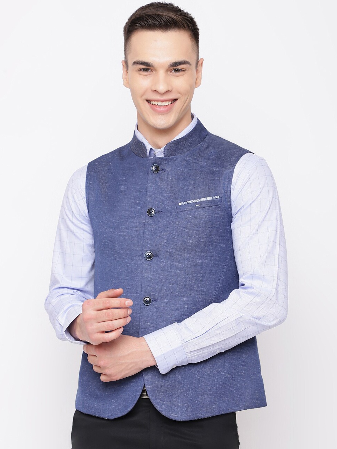

Cantabil Men Solid Pure Cotton Nehru Jacket, Blue