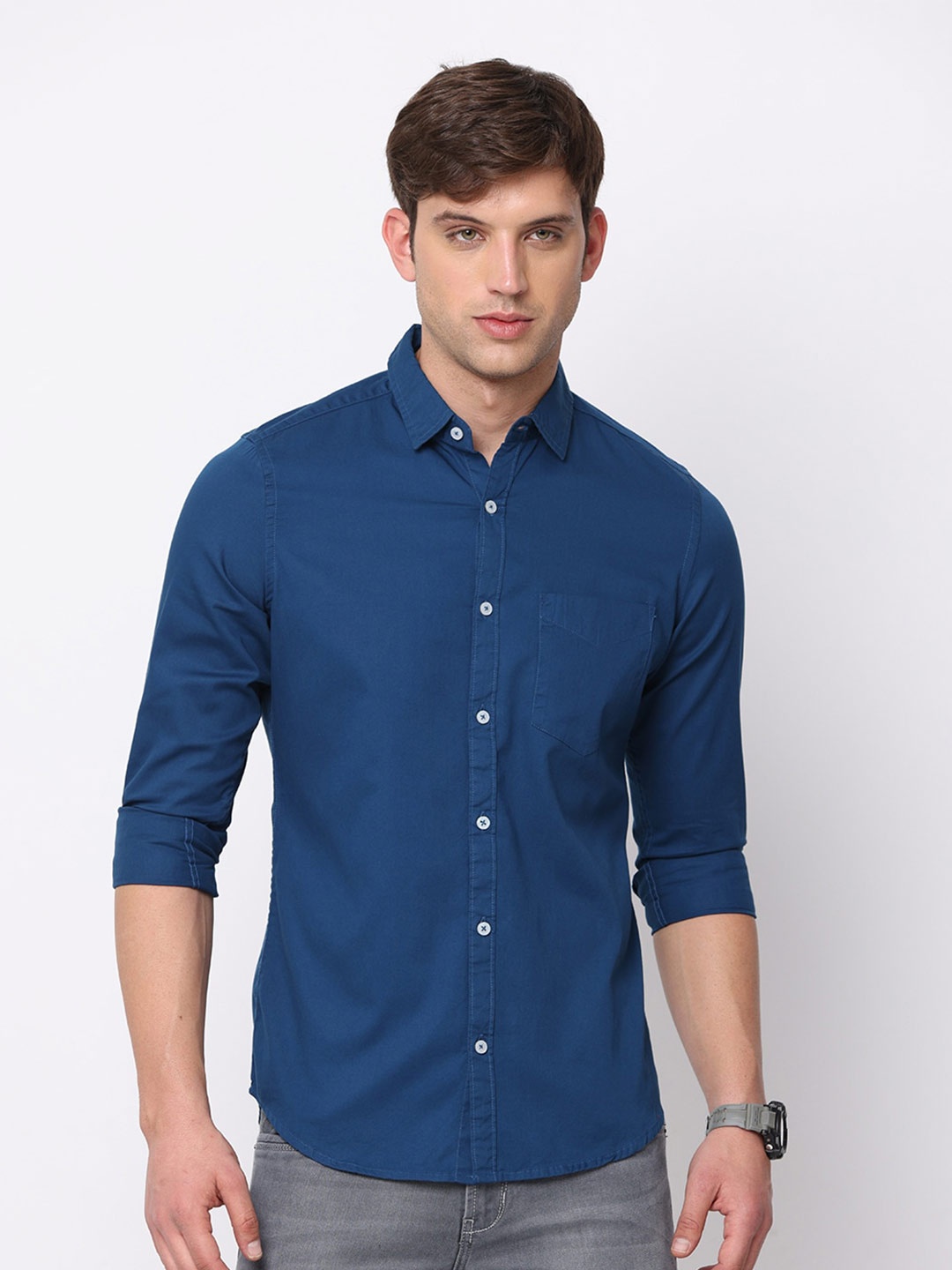 

NIRVAAN Men Pure Cotton Slim Fit Casual Shirt, Blue