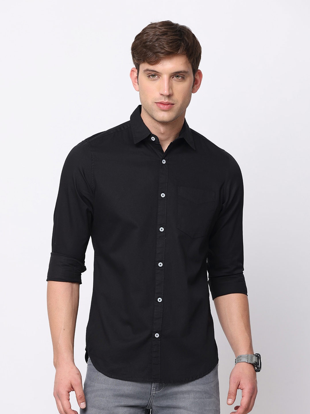 

NIRVAAN Men Slim Fit Pure Cotton Casual Shirt, Black