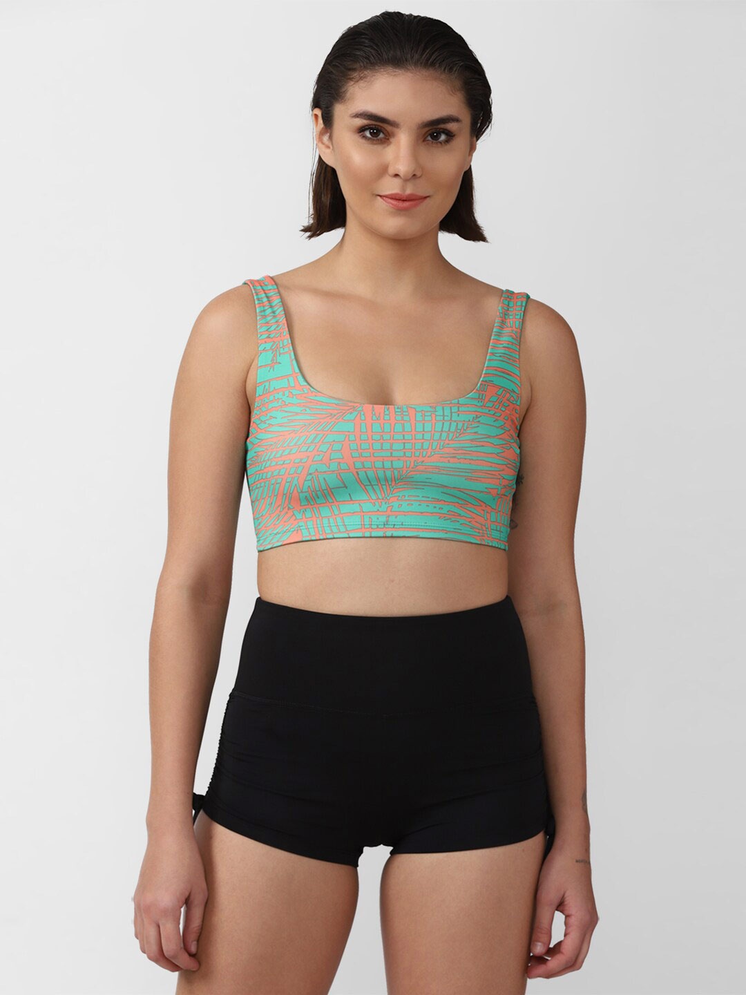 

FOREVER 21 Abstract Printed Workout Bra, Blue