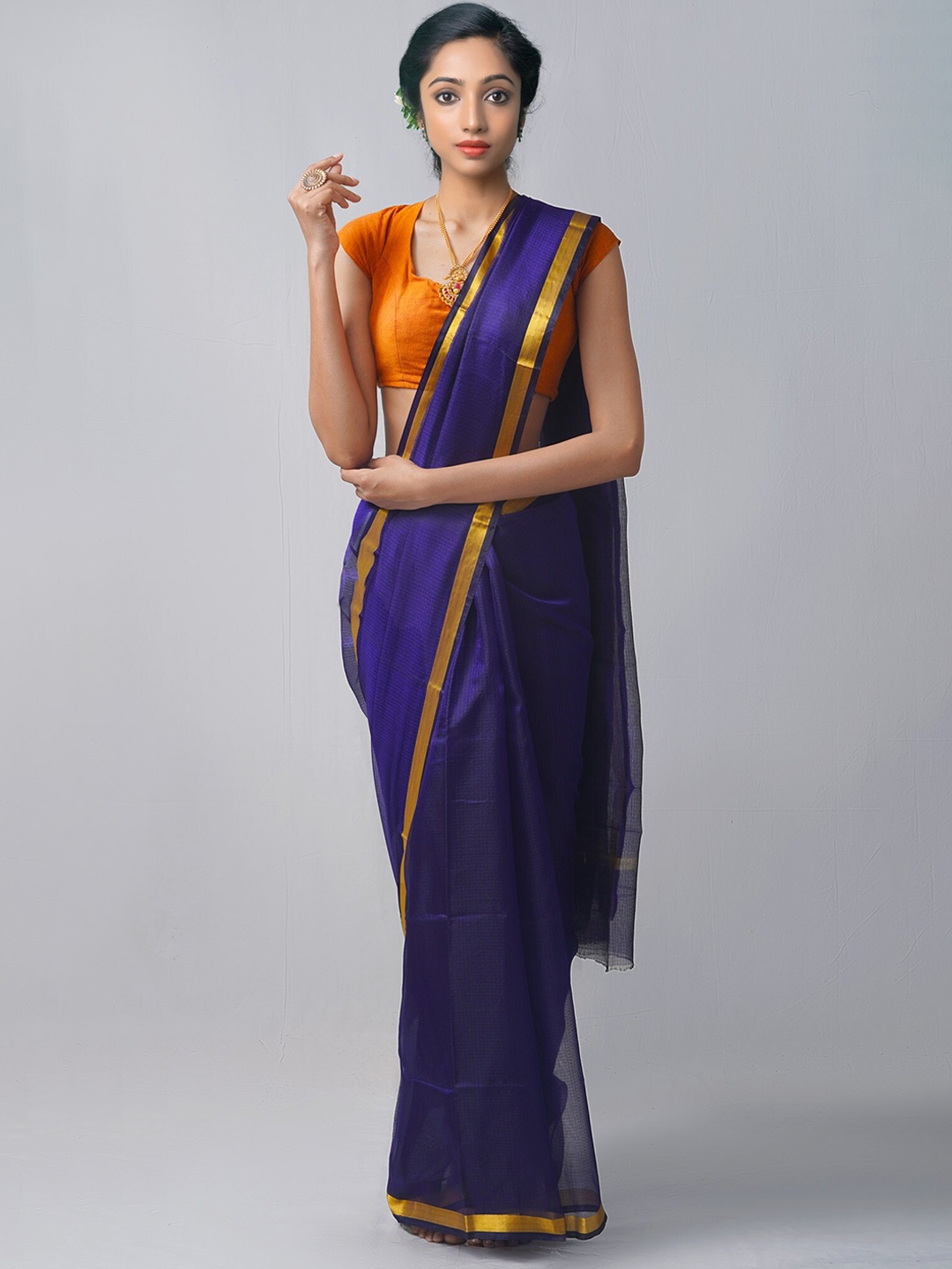 

Unnati Silks Zari Pure Silk Kota Saree, Navy blue