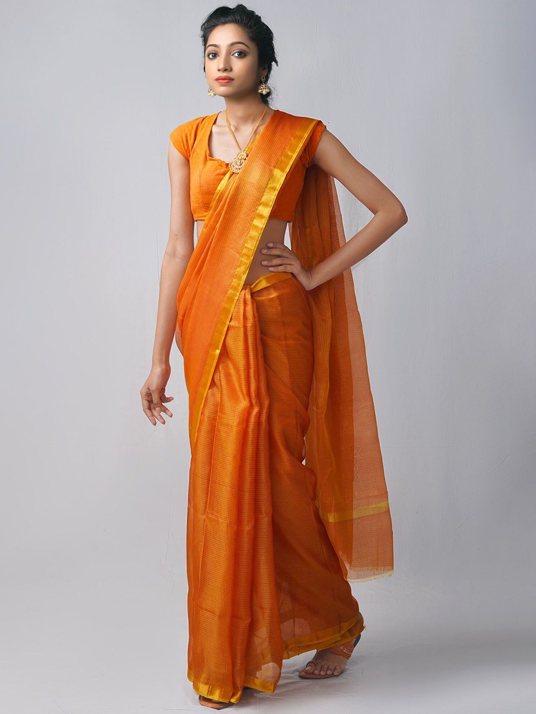 

Unnati Silks Zari Pure Silk Kota Handloom Saree, Orange