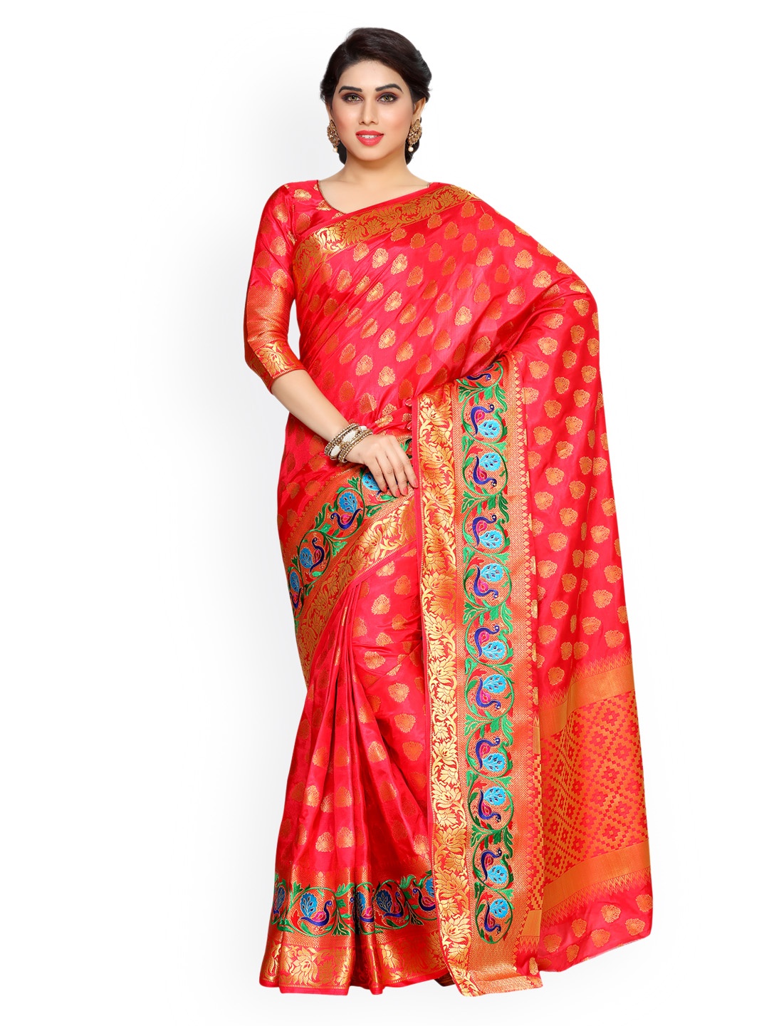 

MIMOSA Red Art Silk Embroidered Kanjeevaram Saree