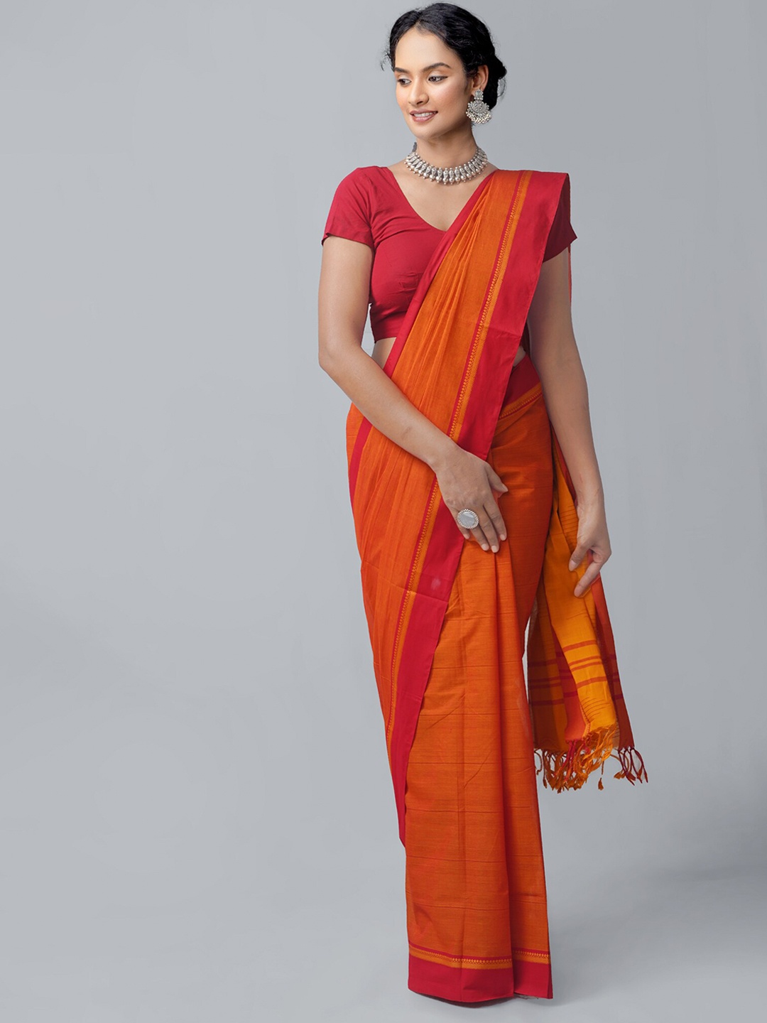 

Unnati Silks Pure Cotton Kanjeevaram Saree, Orange