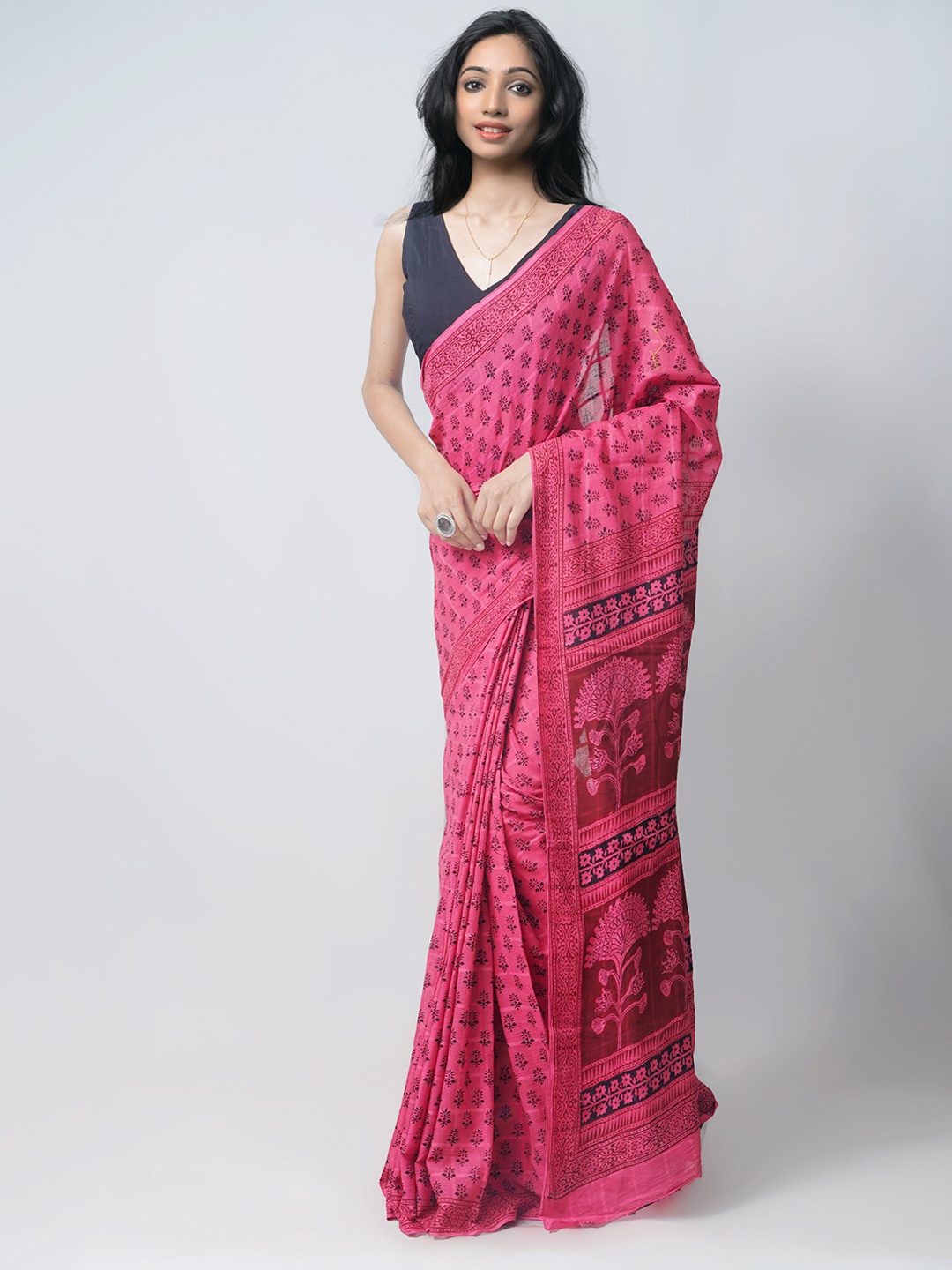 

Unnati Silks Bagh Pure Cotton Maheshwari Saree, Pink