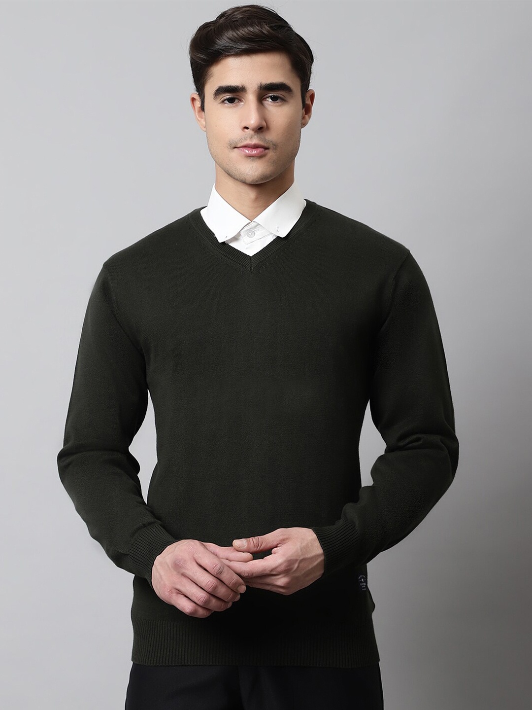 

Cantabil Men V-Neck Long Sleeves Pullover, Olive