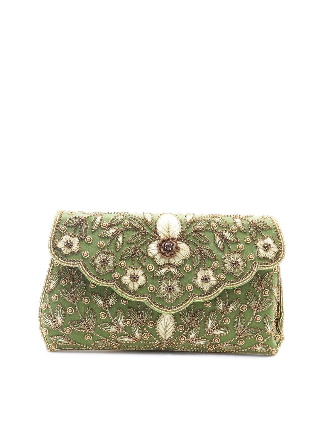 

ODETTE Embellished Envelope Clutch, Green