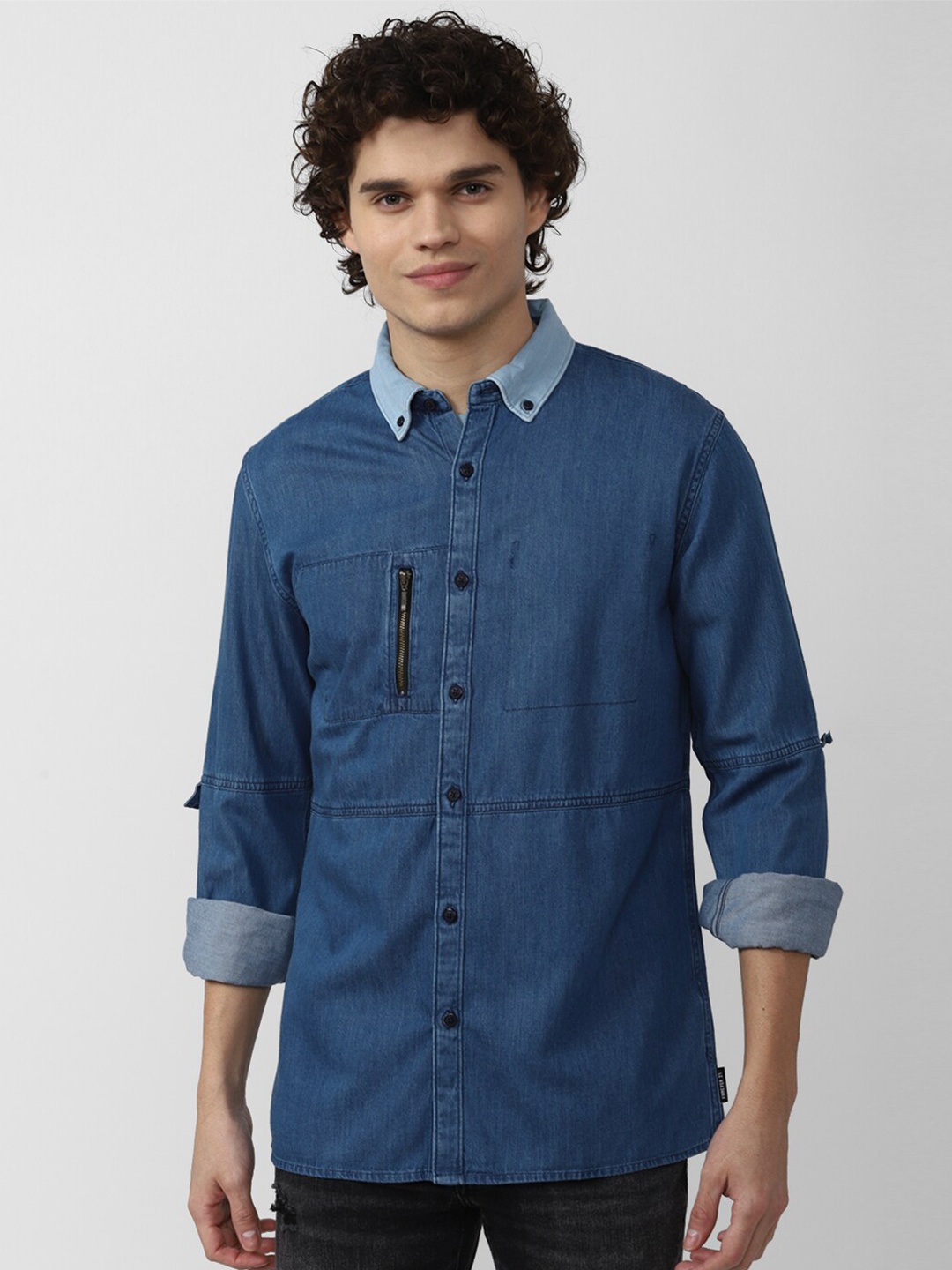 

FOREVER 21 Men Cotton Casual Shirt, Blue