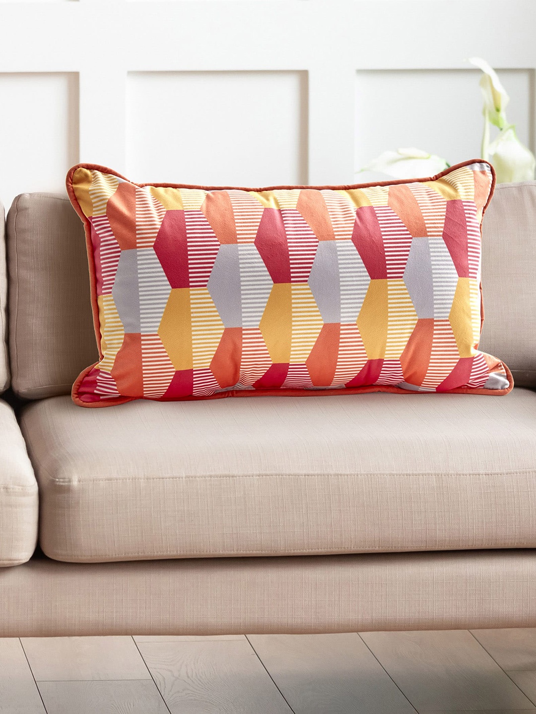 

Home Centre Spinel Orange Printed Rectangle Cushion With Filler