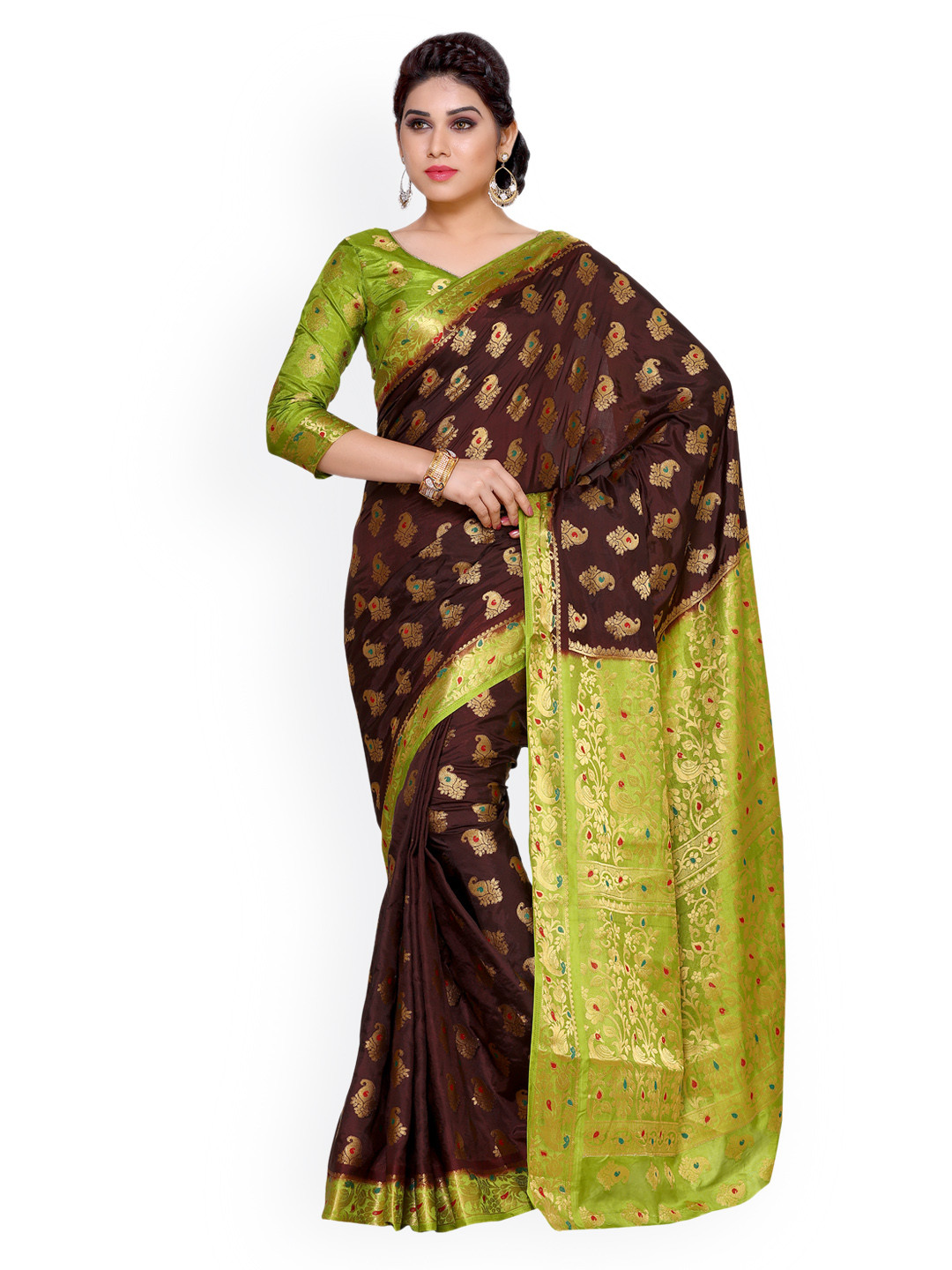 

MIMOSA Burgundy & Green Art Silk Embellished Kanjeevaram Saree