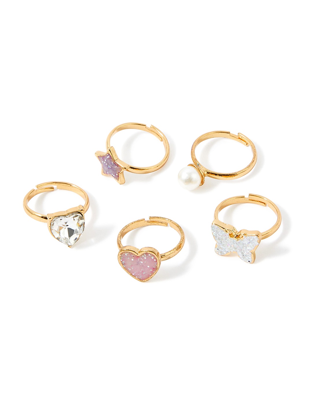 

Accessorize Girls Set Of 5 Stone-Studded Adjustable Finger Ring, Gold