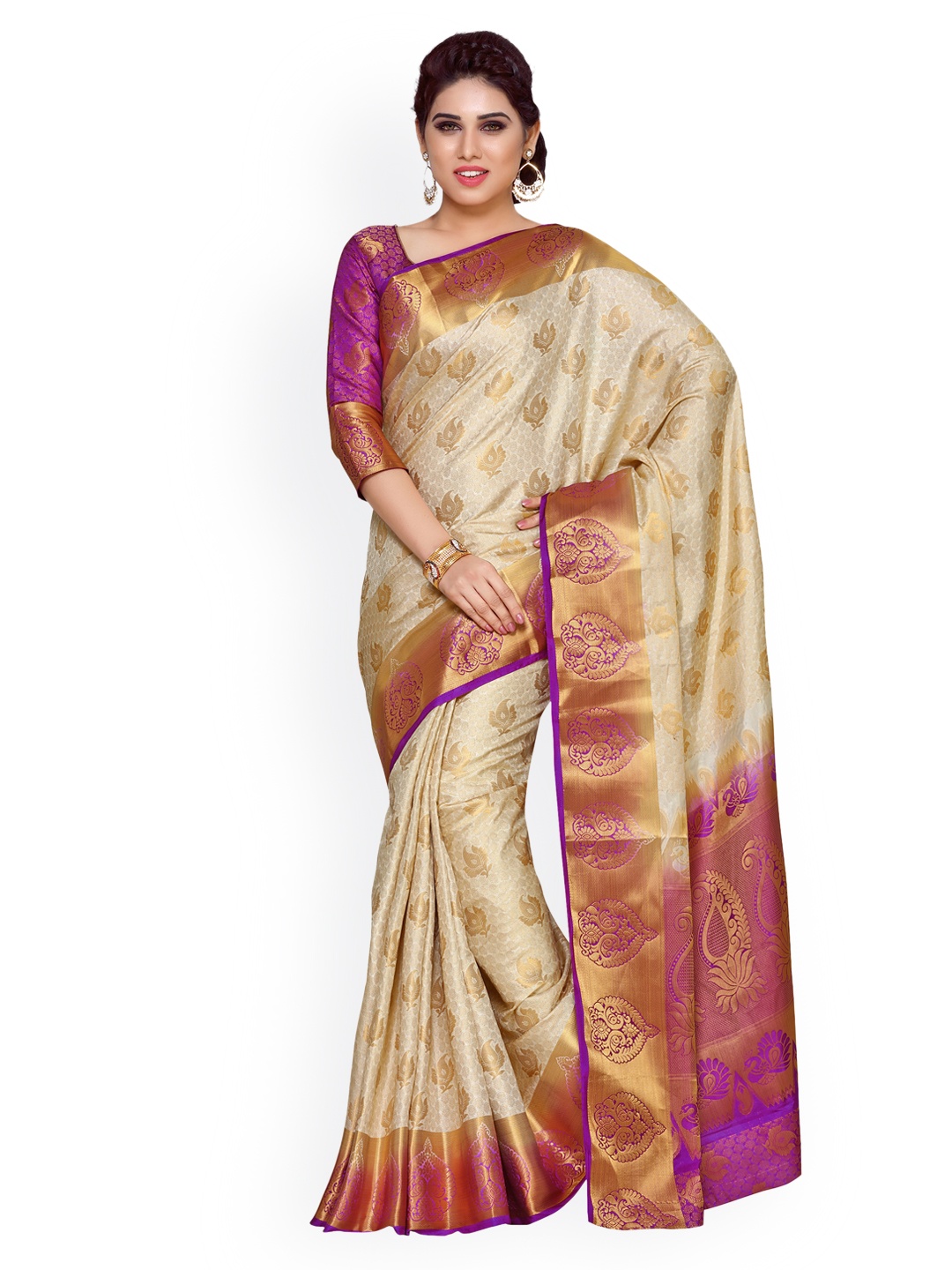 

MIMOSA Beige Art Silk Woven Design Kanjeevaram Saree