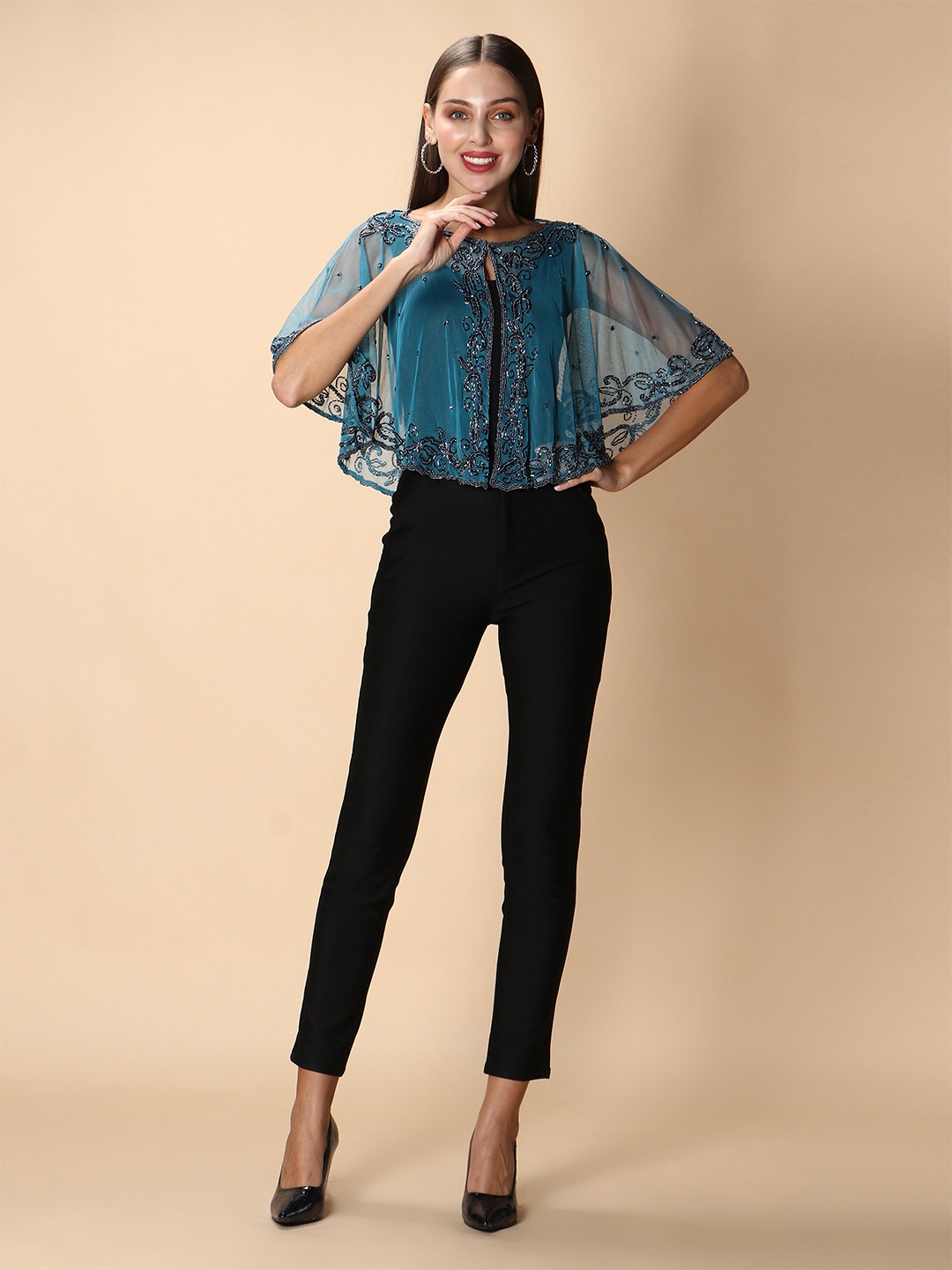 

DEBONATELLA Women Party Embellished Crop Shrug, Blue
