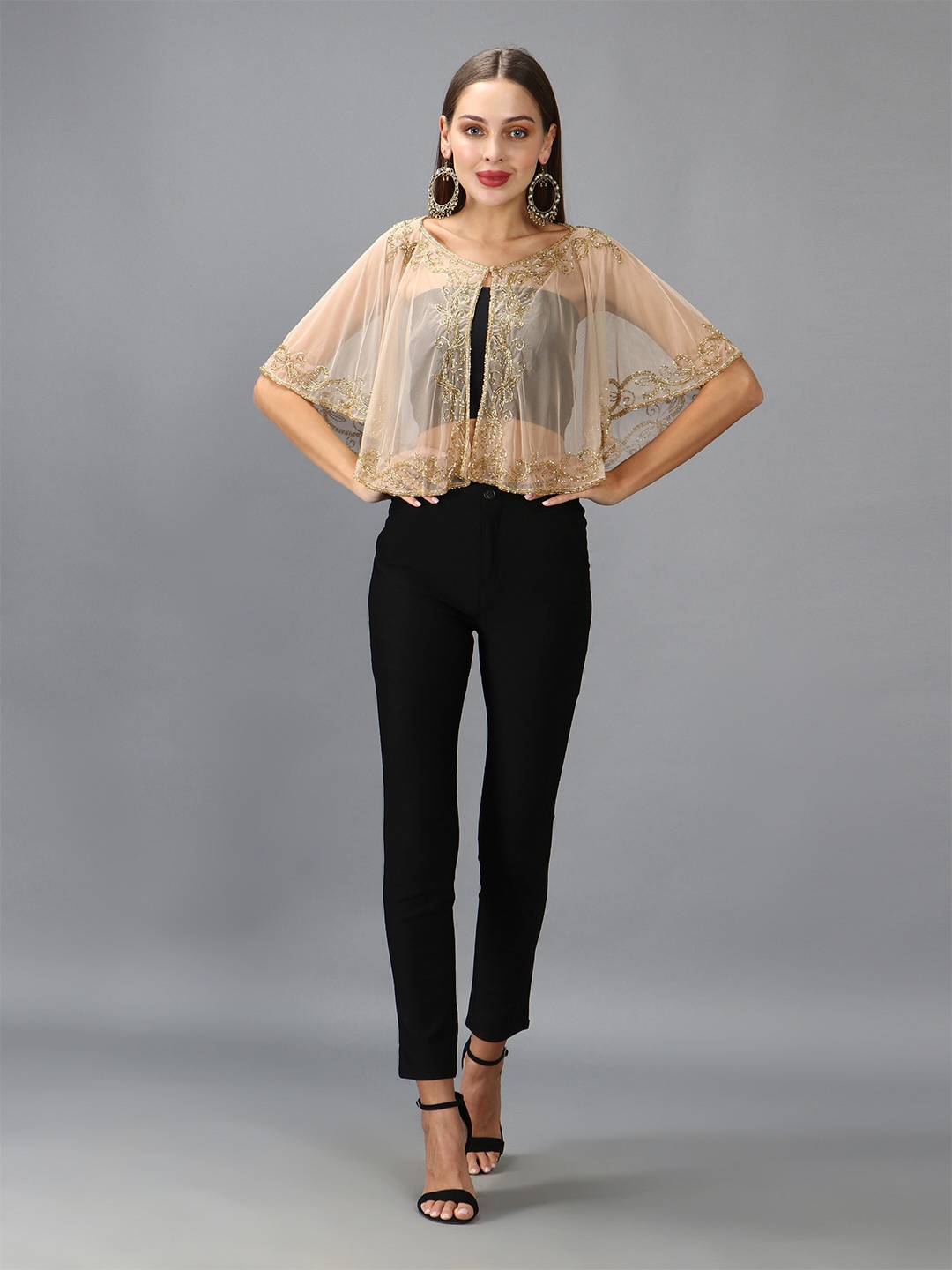 

DEBONATELLA Women Party Embellished Crop Shrug, Gold