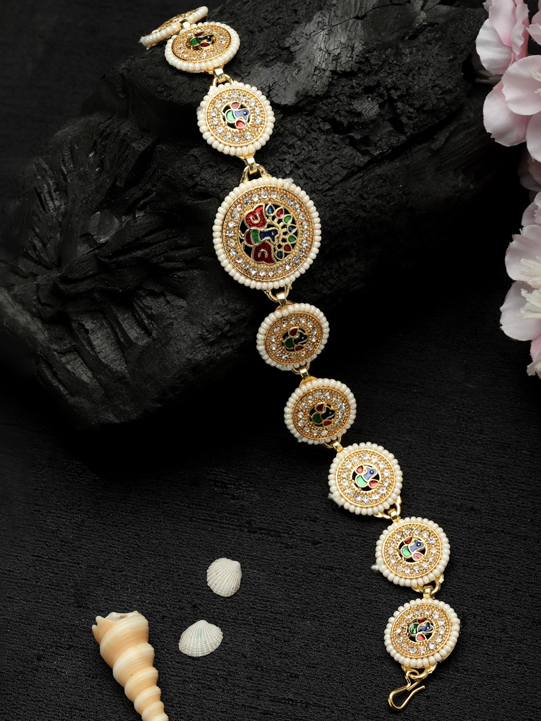 

Sanjog Gold-Plated Kundan-Studded & Pearl Beaded Matha Patti