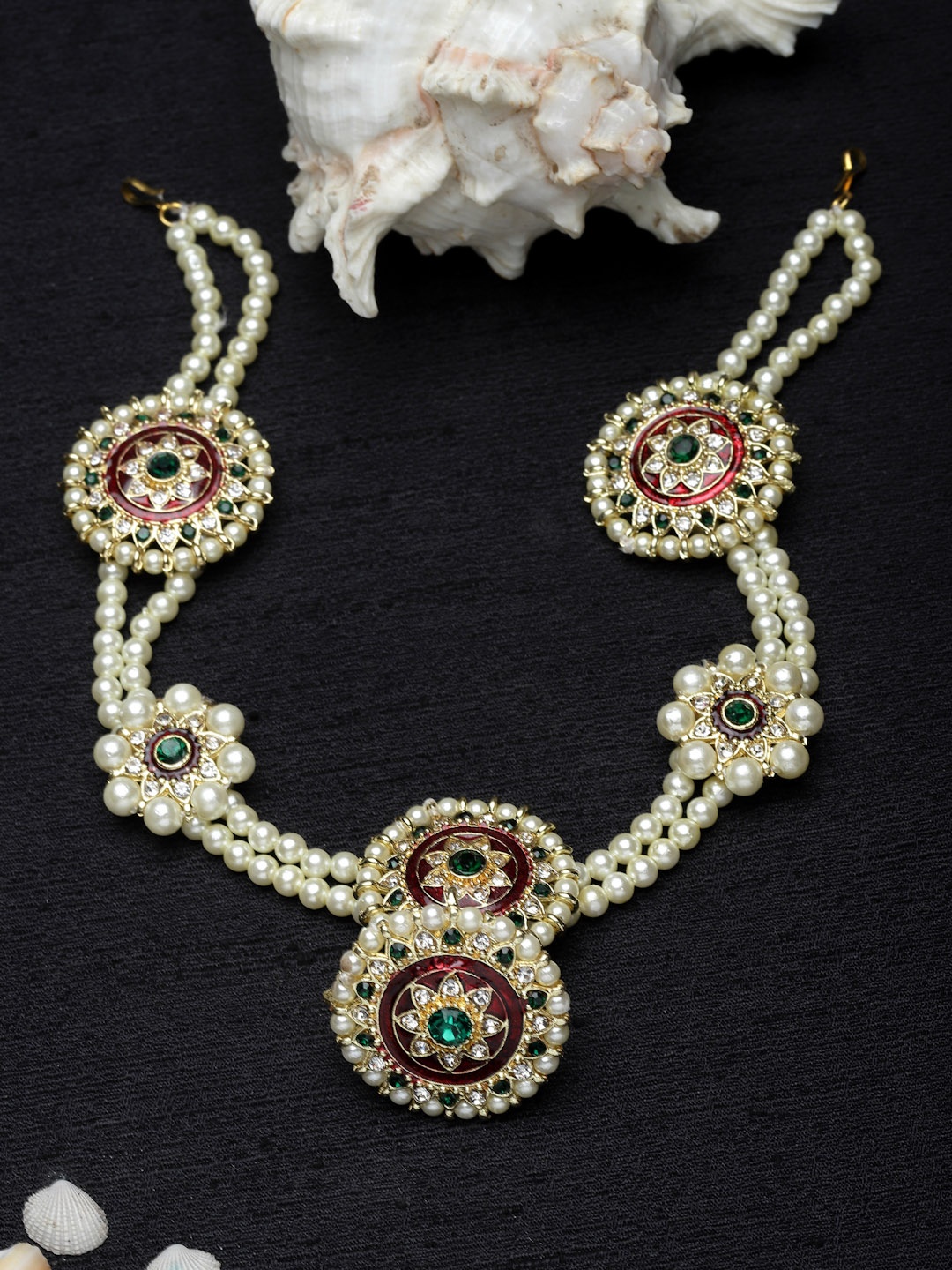 

Sanjog Gold-Plated Kundan-Studded & Pearl Beaded Matha Patti